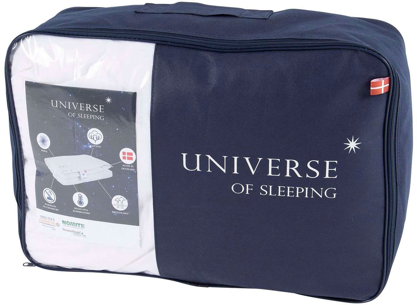 Universe of sleeping Daunenbettdecke »Mercury, natürliche Materialien, Made in Denmark«, leicht, Füllung neue, weiße Entendaunen & Federn, Klasse I, Bezug Baumwolle, (1 St.), Hochwertige Bettdecke, 3 Wärmeklassen, individuelles Schlafkomfort