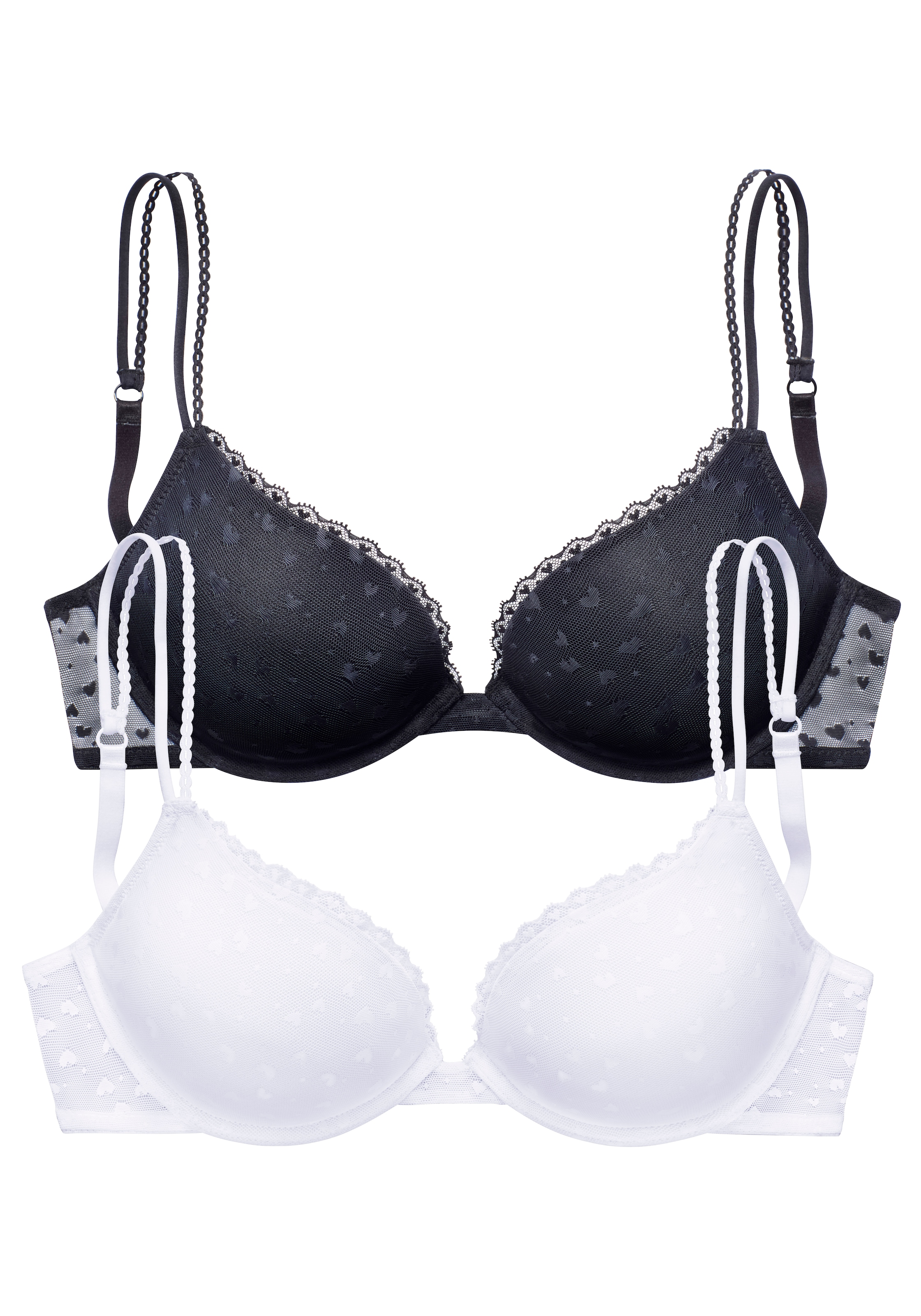 petite fleur by Lascana Push-up-BH Packung, aus süßem Herzchen-Mesh mit edlen Spaghettiträgern, sexy Dessous