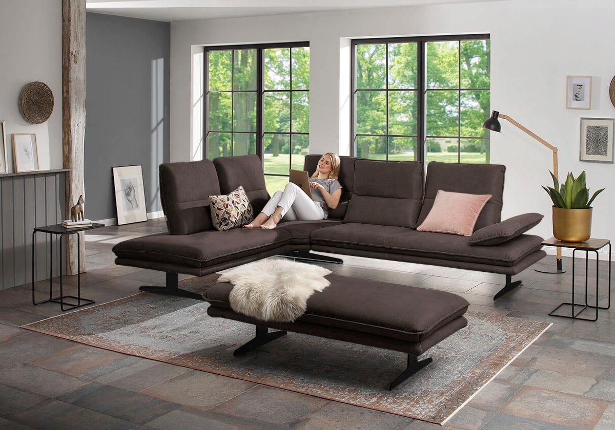 W.SCHILLIG Ecksofa "broadway, Designsofa, toller Sitzkomfort, zeitlos, elegant, L-Form" Sitztiefenverstellung, Kopfteil- & Seitenteilverstellung, Breite 284cm