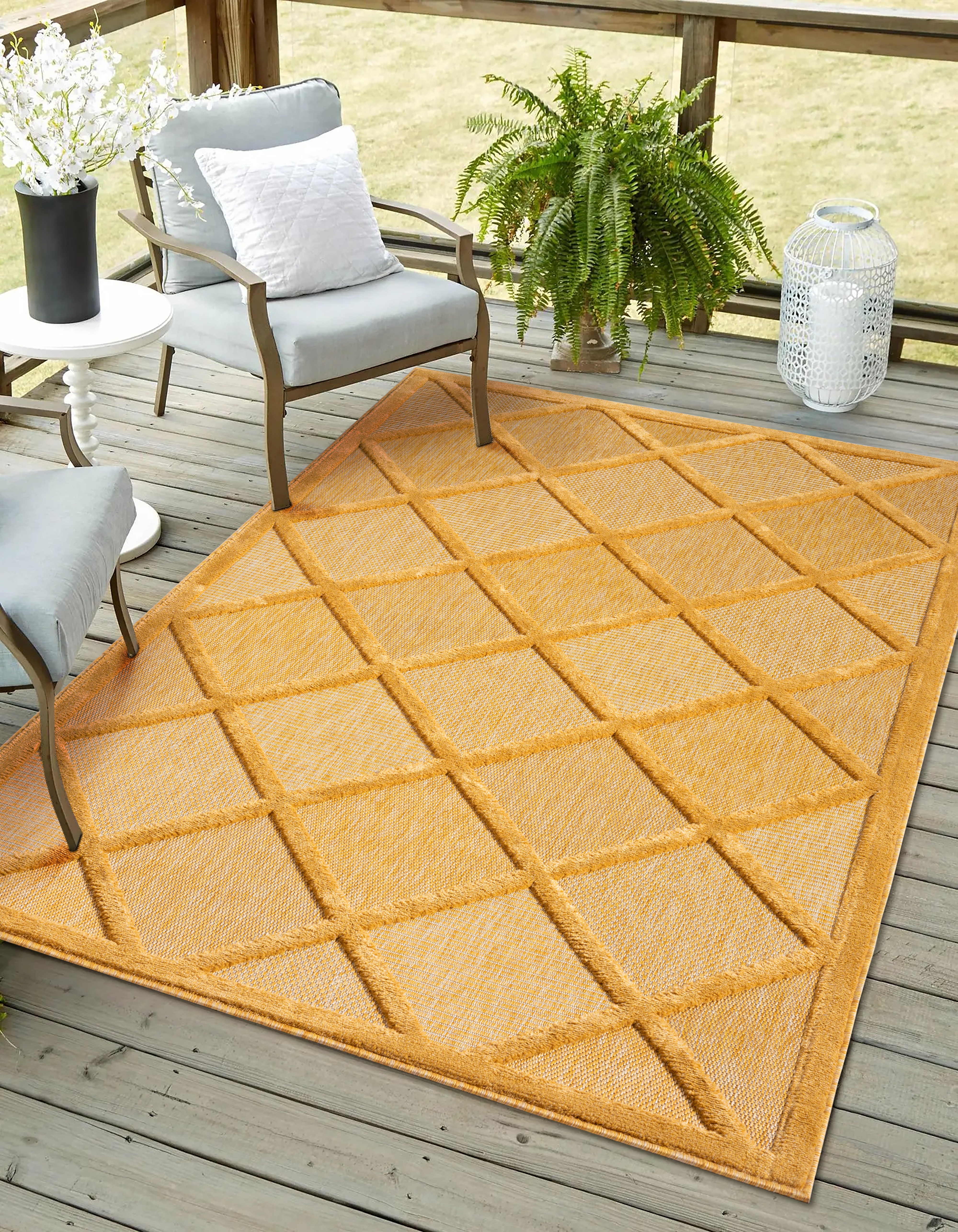 Myflair Möbel & Accessoires Outdoorteppich "Amara, LAGERRÄUMUNG" rechteckig 8 mm Höhe Uni Farben, Hoch-Tief Effekt, Outdoor geeignet, Balkon, Terrasse