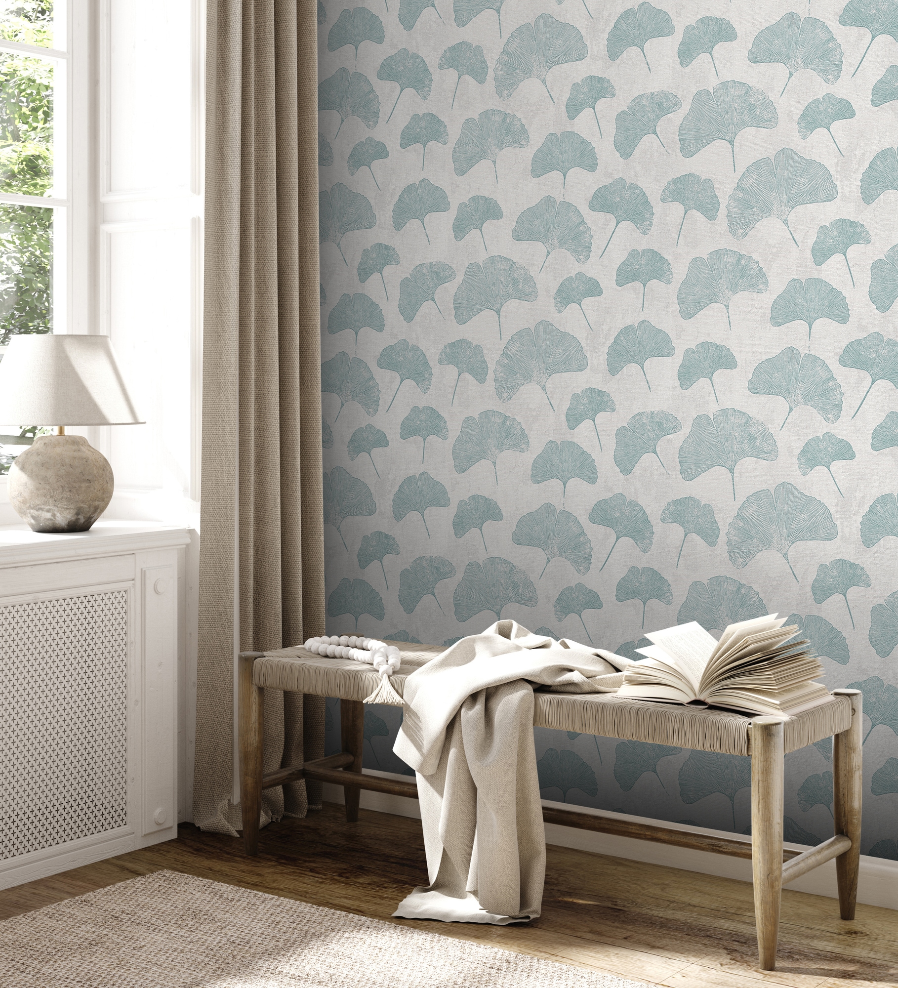 A.S. Création Vliestapete »Ginko Blatt Tapete« gemustert | matt | neutral strukturiert Tapete Floral Blättertapete Tapeten Wohnzimmer Schlafzimmer Küche Flur