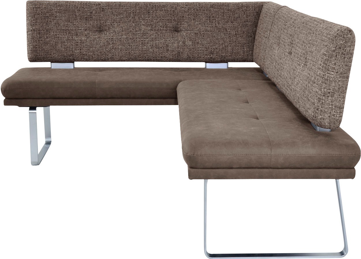Eckbank K+W KOMFORT & WOHNEN "Giacomo II", braun (schlamm, braun), B:157cm H:91cm T:65cm, Sitzbänke, Eckbank, Flachstahlkufe in edelstahlfarbig lackiert, Rücken und Sitz gesteppt 3