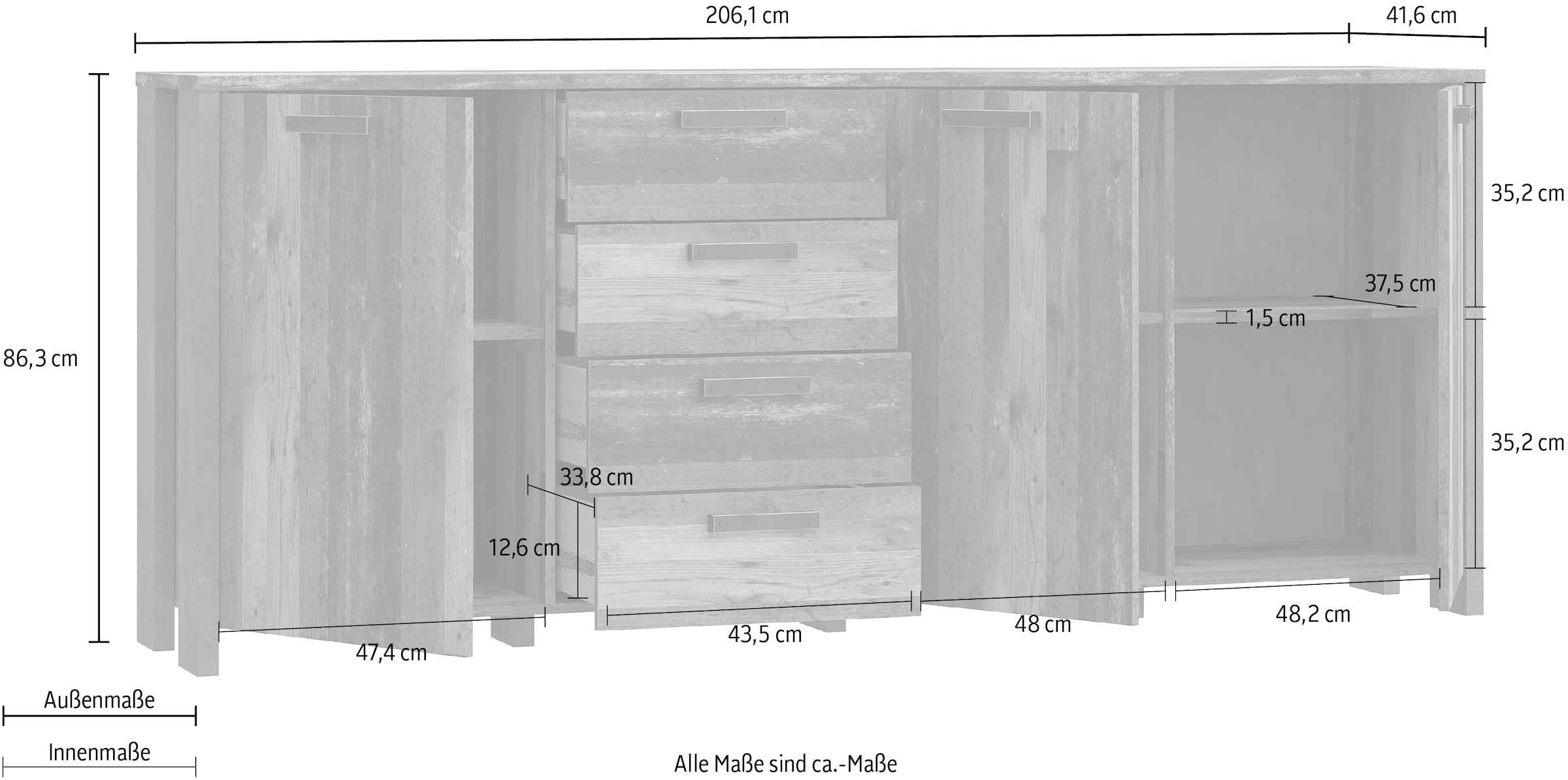 FORTE Sideboard »Clif«, Breite ca. 206 cm