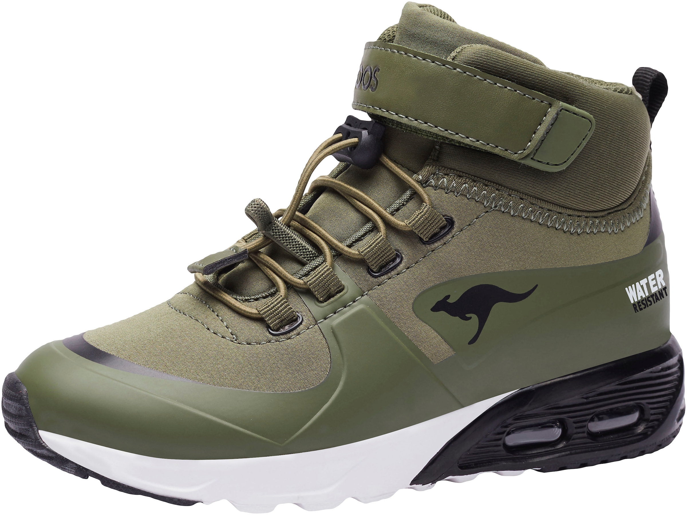 Sneaker KANGAROOS "KX-Hydro", Mädchen, Gr. 26, bunt (schwarz, olivgrün), Synthetik, Textil, Schuhe Sneaker, Sneakerboot, Winterschuh, wasserdicht, Schnellschnürung