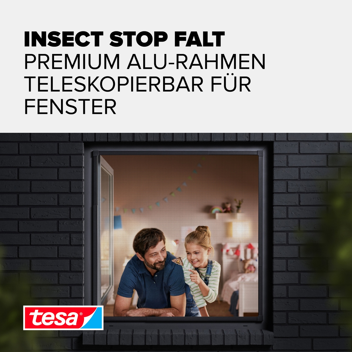 tesa Insektenschutz-Fensterrahmen »FALT Alu Rahmen teleskopierbar Premium« Packung, Teleskop Alu Rahmen, 1 Stk. tlg. Alu Insektenschutz 80 cm x 80 cm bis 140 cm x 140 cm