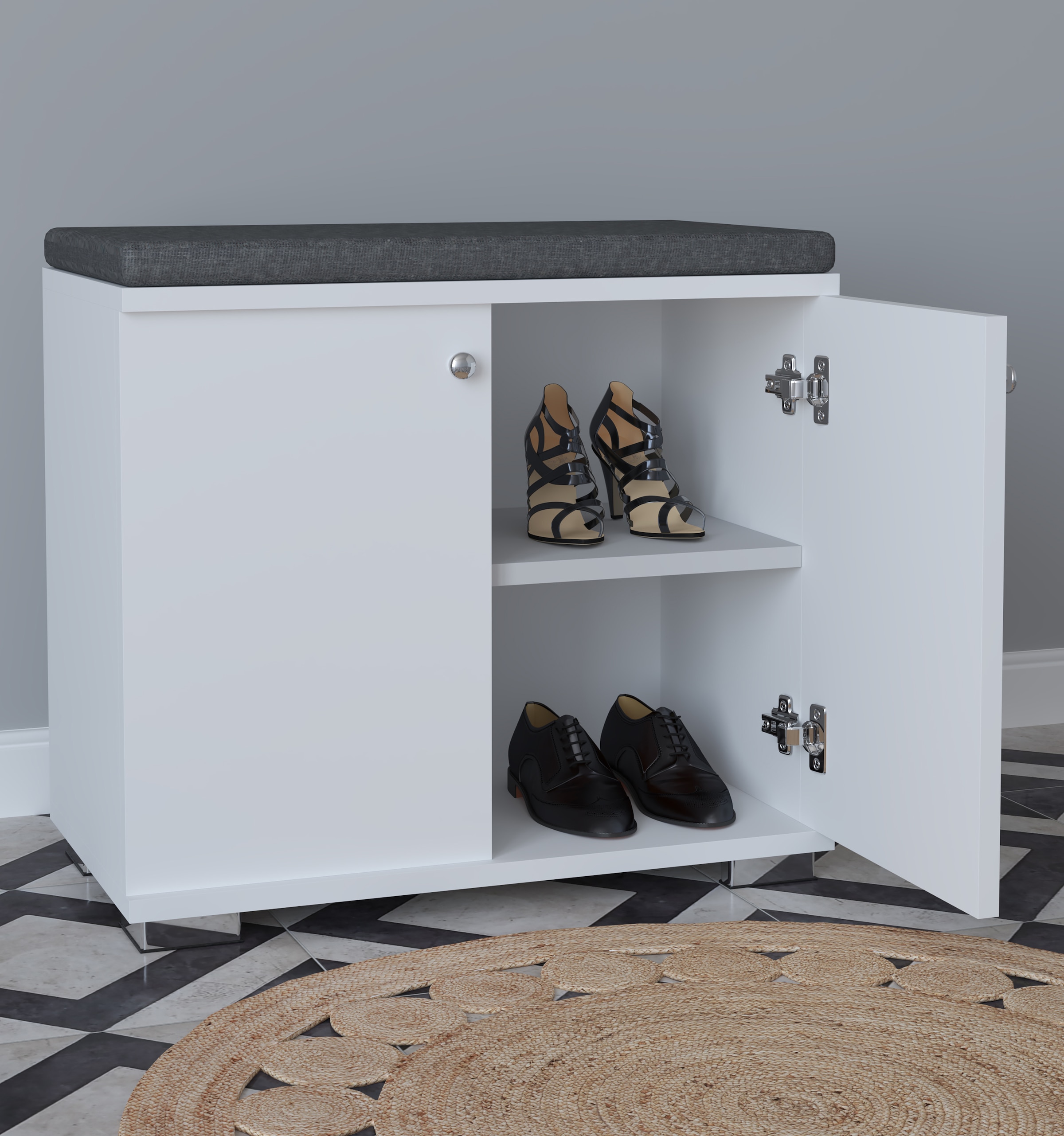 VCM Schuhschrank »VCM Holz Sitzbank | Schuhschrank | Maße: H. 49 x B. 60 x T. 33 cm | 2 Drehtüren | 2Fächer - Gados S«, (1 St.)