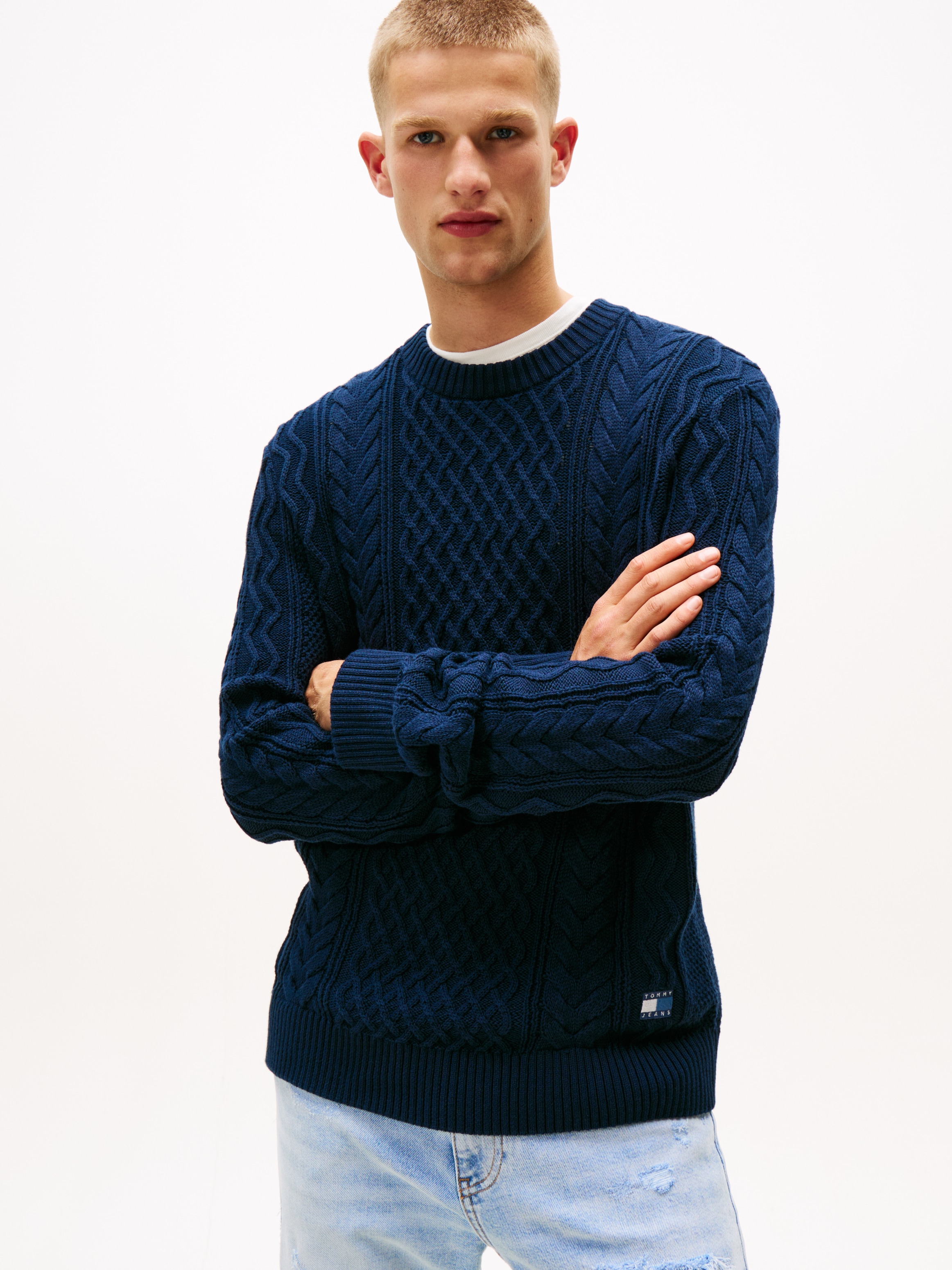 Tommy Jeans Strickpullover "BADGE CABLE", Slim Fit, Rundhals günstig online kaufen