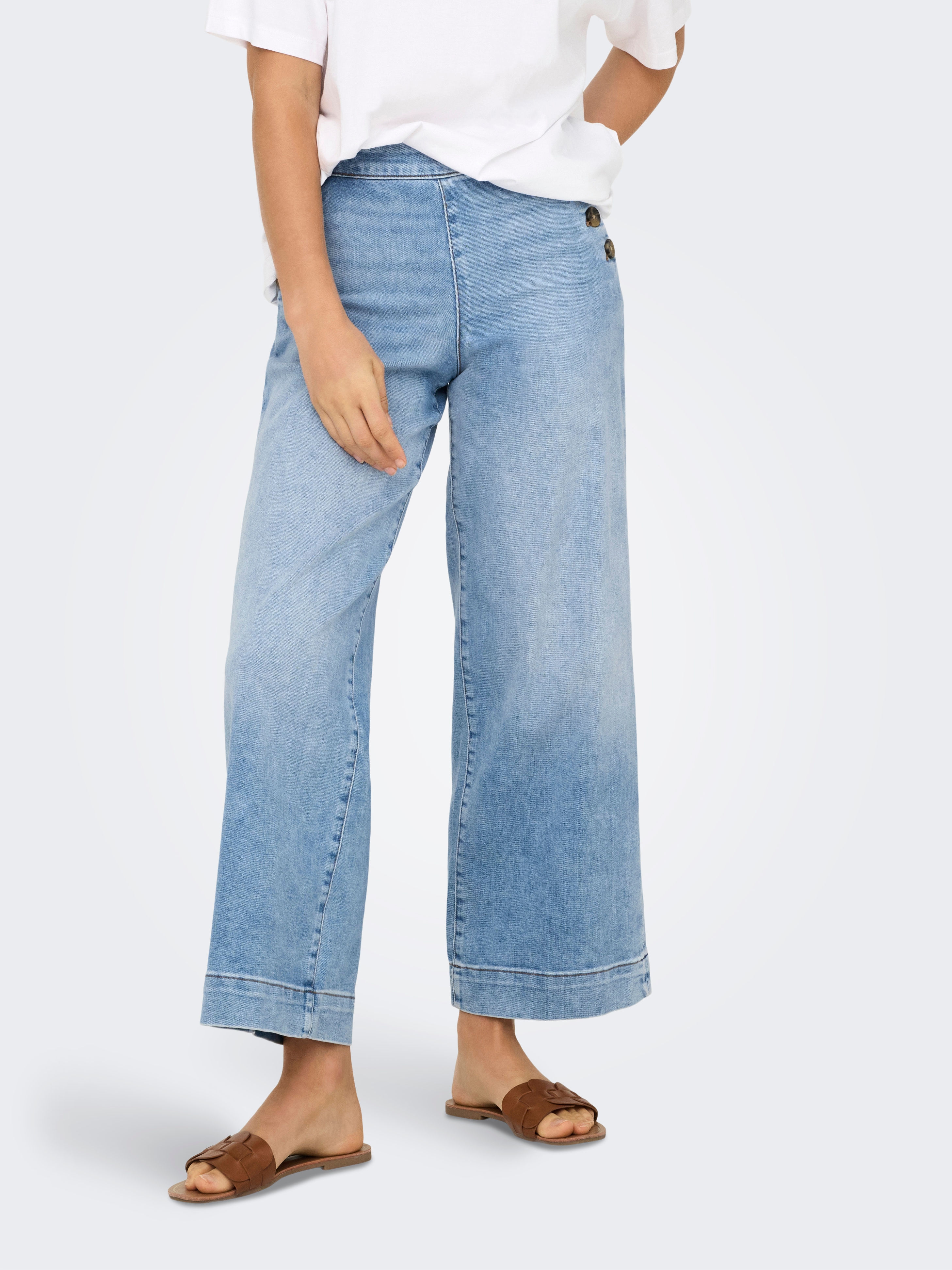 ONLY High-waist-Jeans "ONLMADISON HW BUTTON WIDE CRP DNM GEN223" Baumwollmischung, High Waist, knöchelfrei