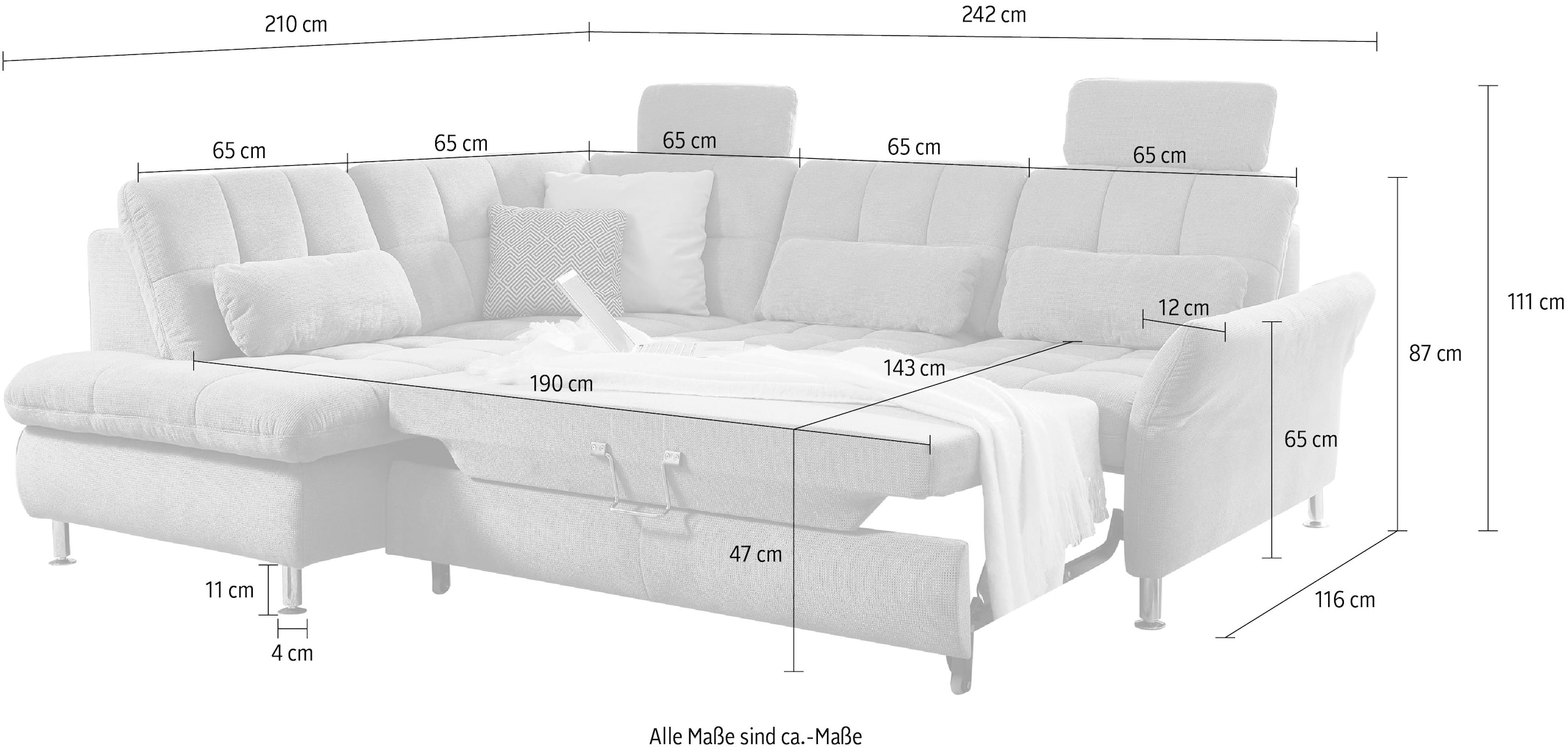 Die PlanBar Ecksofa »MP-IN20016 L-Form mit Federkern-Polsterung«, wahlweise mit Kopfstützen und Bettfunktion, mit Federkern-Polsterung