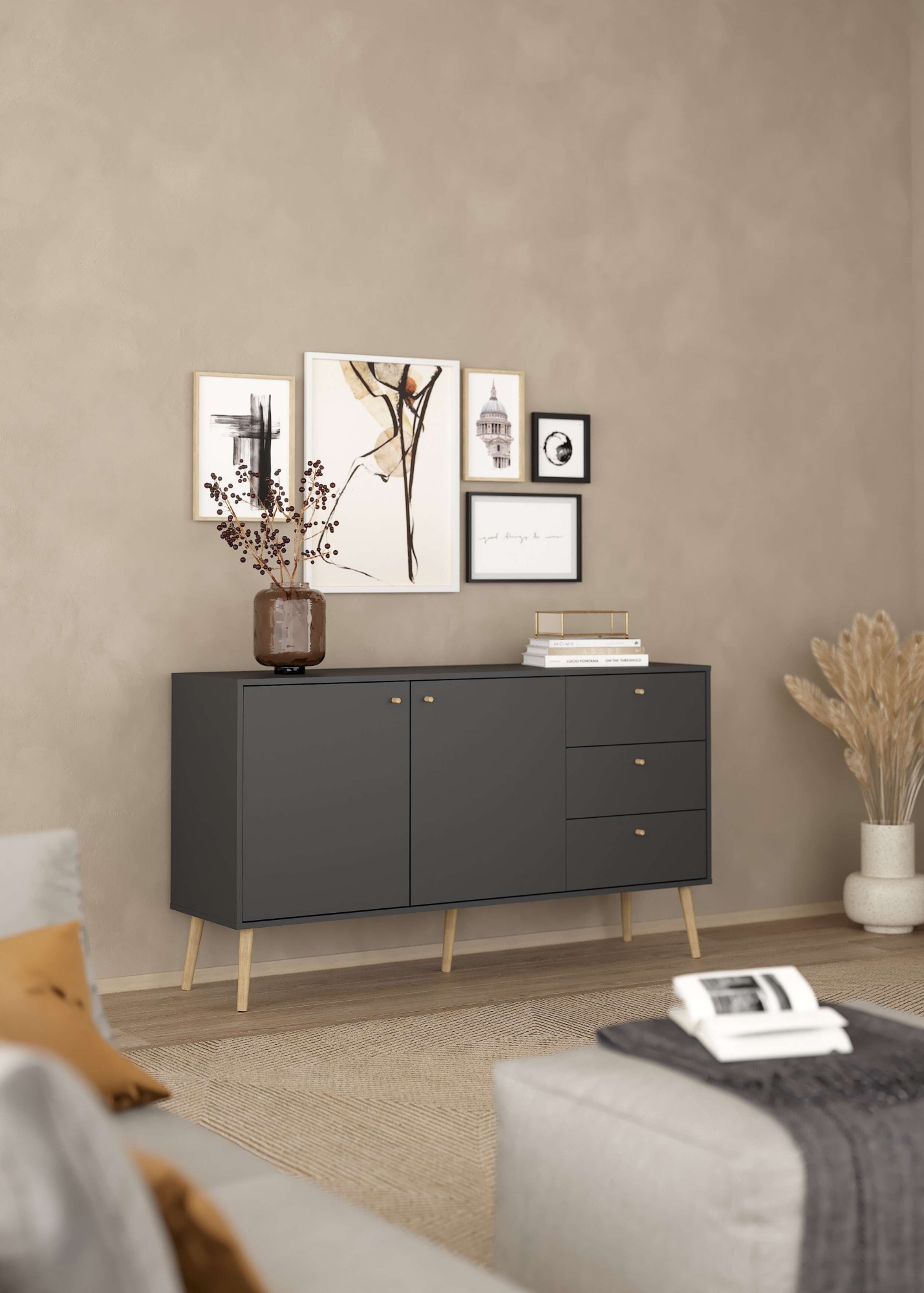 Home affaire Sideboard "Bodo, Aufbewahrung, Schubladenschrank, Sideboard," Kommode mit 2 Türen, 3 Schubladen, Breite 147 cm