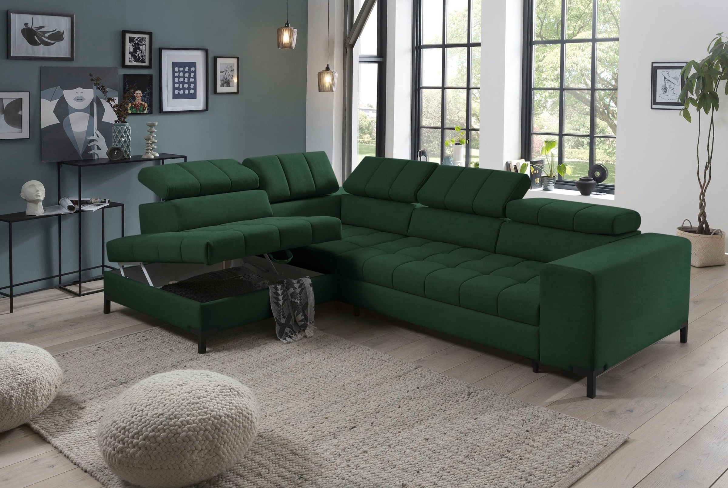 exxpo - sofa fashion Ecksofa »Bocco, hochwertige Verarbeitung, toller Sitzkomfort, bequem, L-Form«, wahlweise mit Bettfunktion u. Bettkasten, inkl. Kopfteilverstellung
