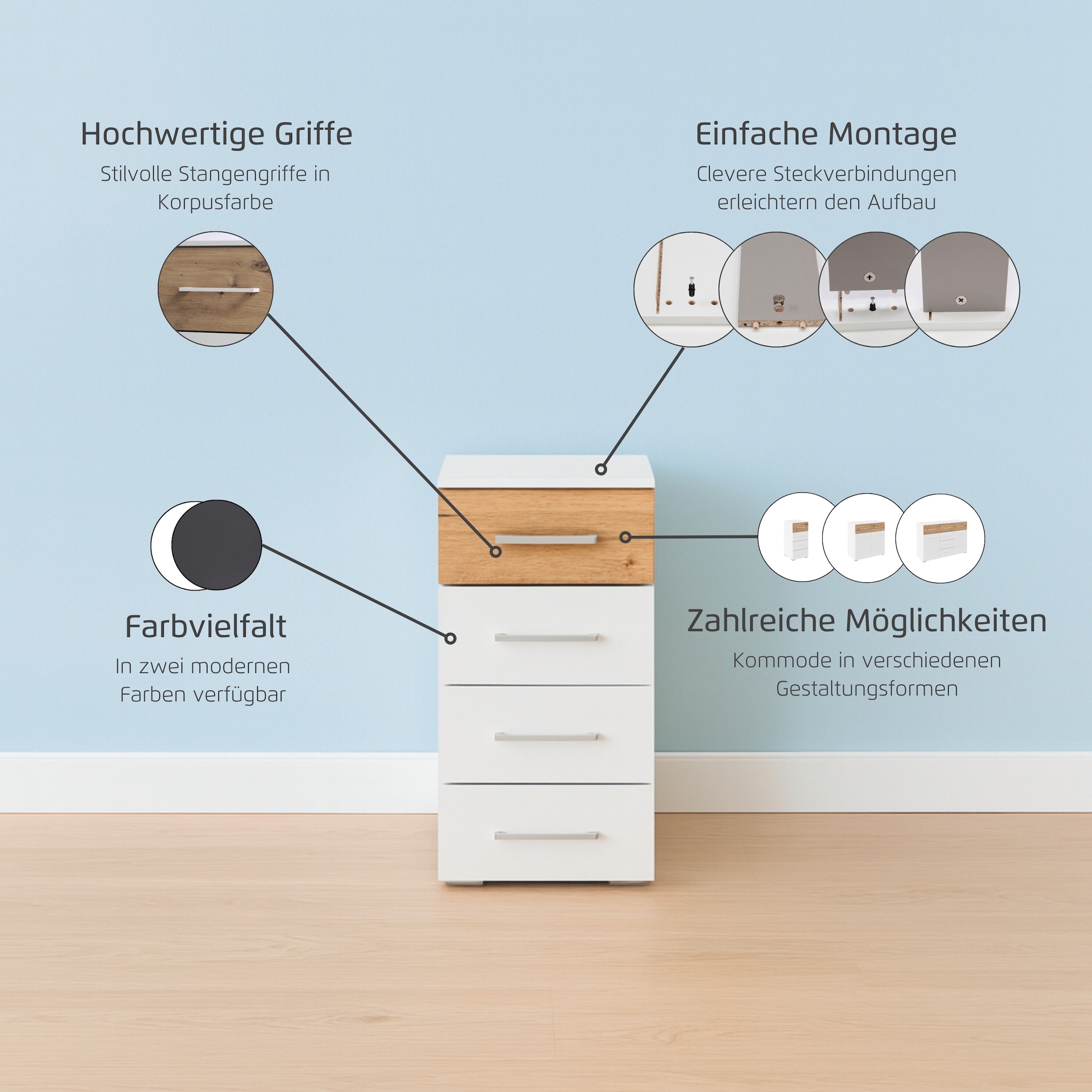 rauch Schubkastenkommode »Sideboard Kommode Schubladenkommode BOSTON-EXTRA« Breite 40 cm, Höhe 81 cm,  mit 4 geräumigen Schubladen, oberer mit Absetzung MADE IN GERMANY