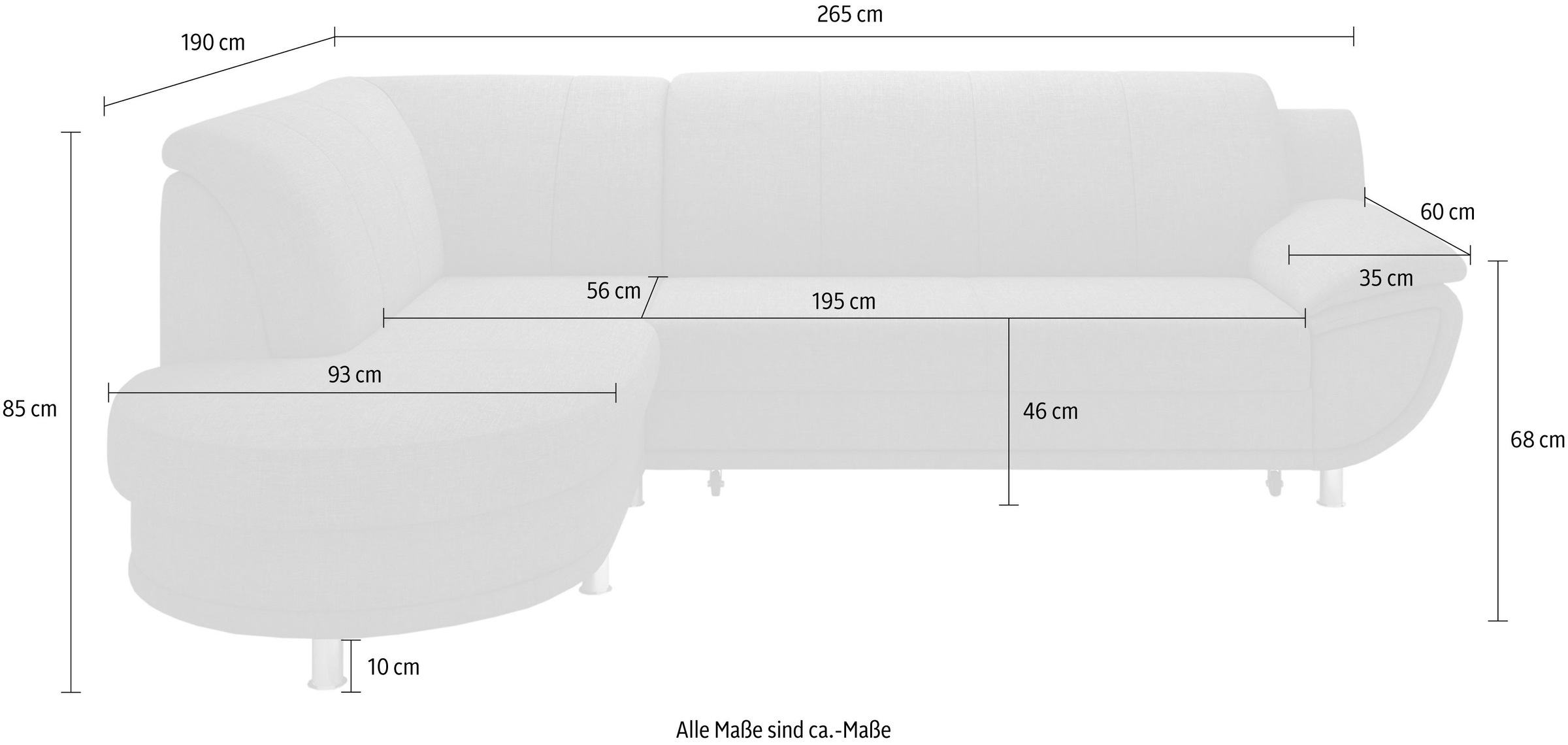 TRENDMANUFAKTUR Ecksofa »Rondo, zeitlos und elegant, bequem, L-Form«, wahlweise mit Federkern, wahlweise mit Bettfunktion