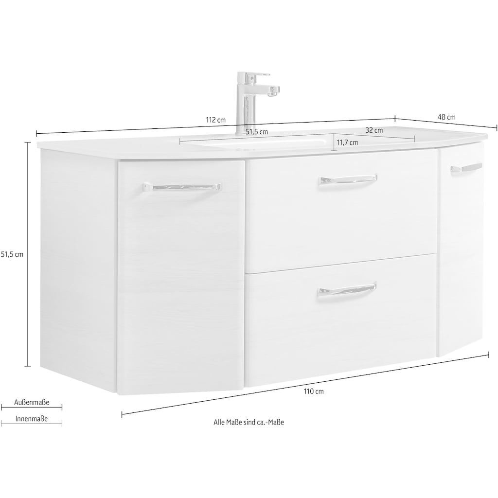 Saphir Waschtisch »Quickset Waschplatz inkl. Glaswaschtisch, 112 cm breit, 2 Türen«