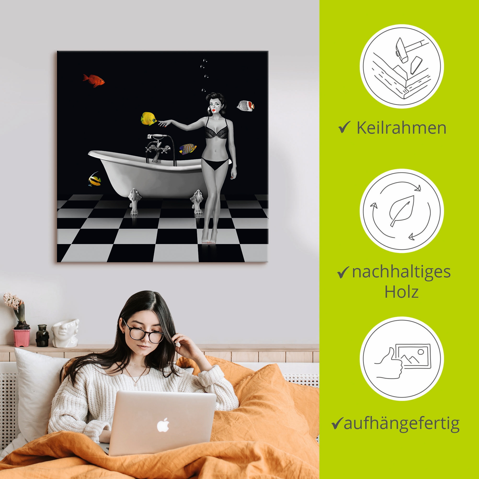 Artland Wandbild »Ein Badezimmer für Fische«, Frau, (1 St.), als Alubild, Outdoorbild, Leinwandbild in verschied. Größen