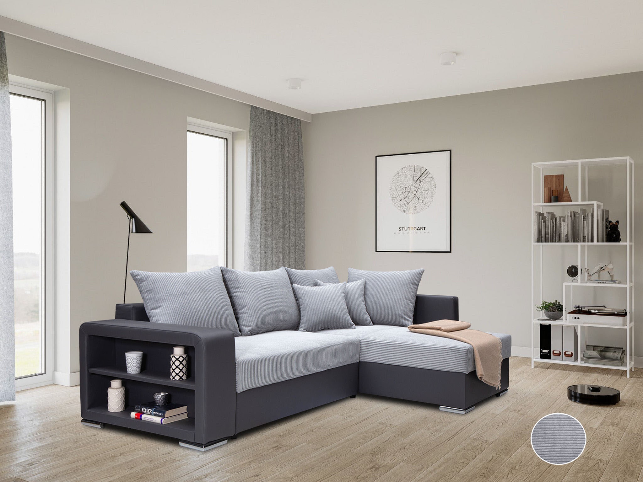 COLLECTION AB 1100000002199 "John L-Form, B: 226 cm" Schlaffunktion, Bettkasten, Regalelement & 2 Zierkissen