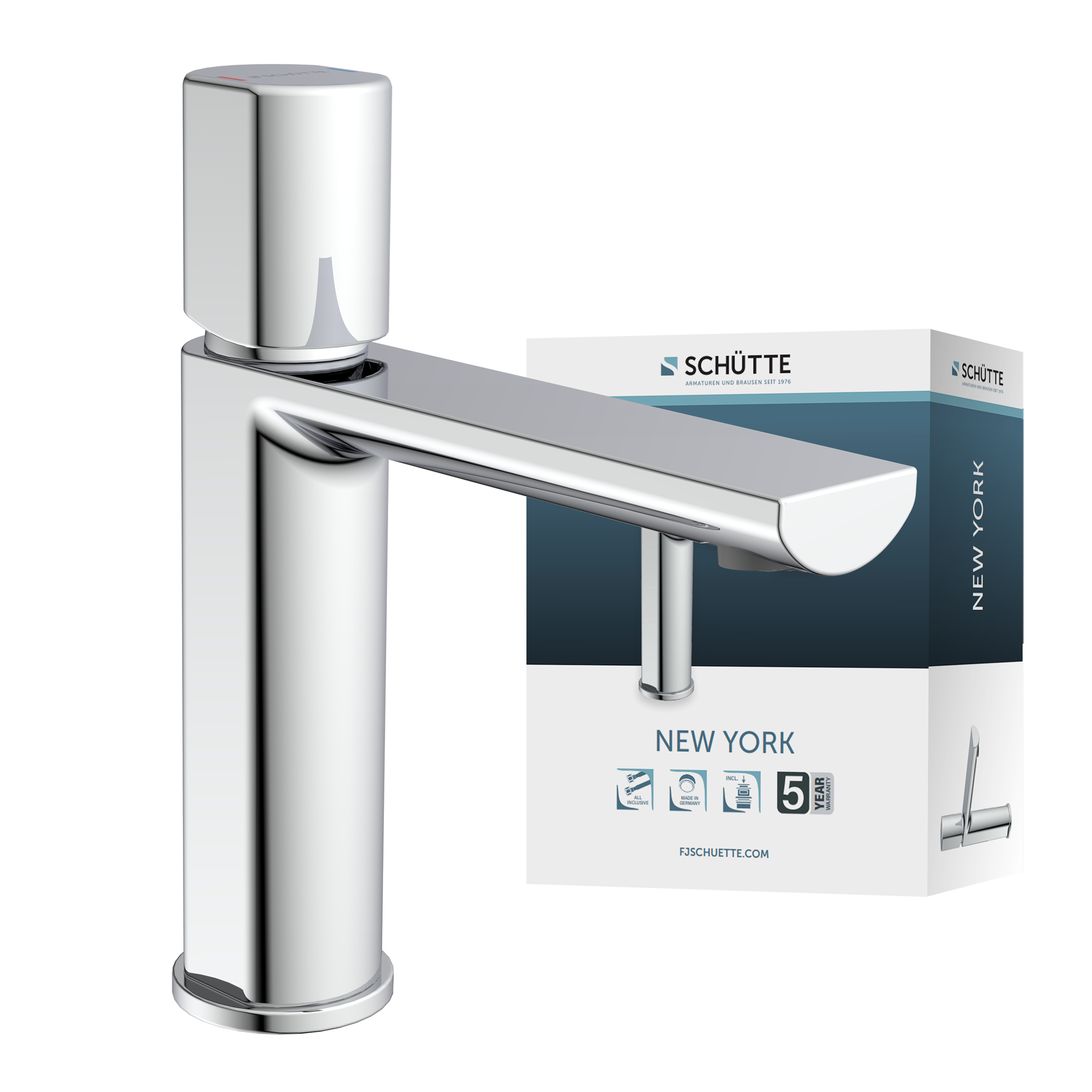 Schütte Waschtischarmatur »NEW YORK« Wasserhahn mit Ablaufgarnitur, Mischbatterie mit Pop Up Abflussstopfen