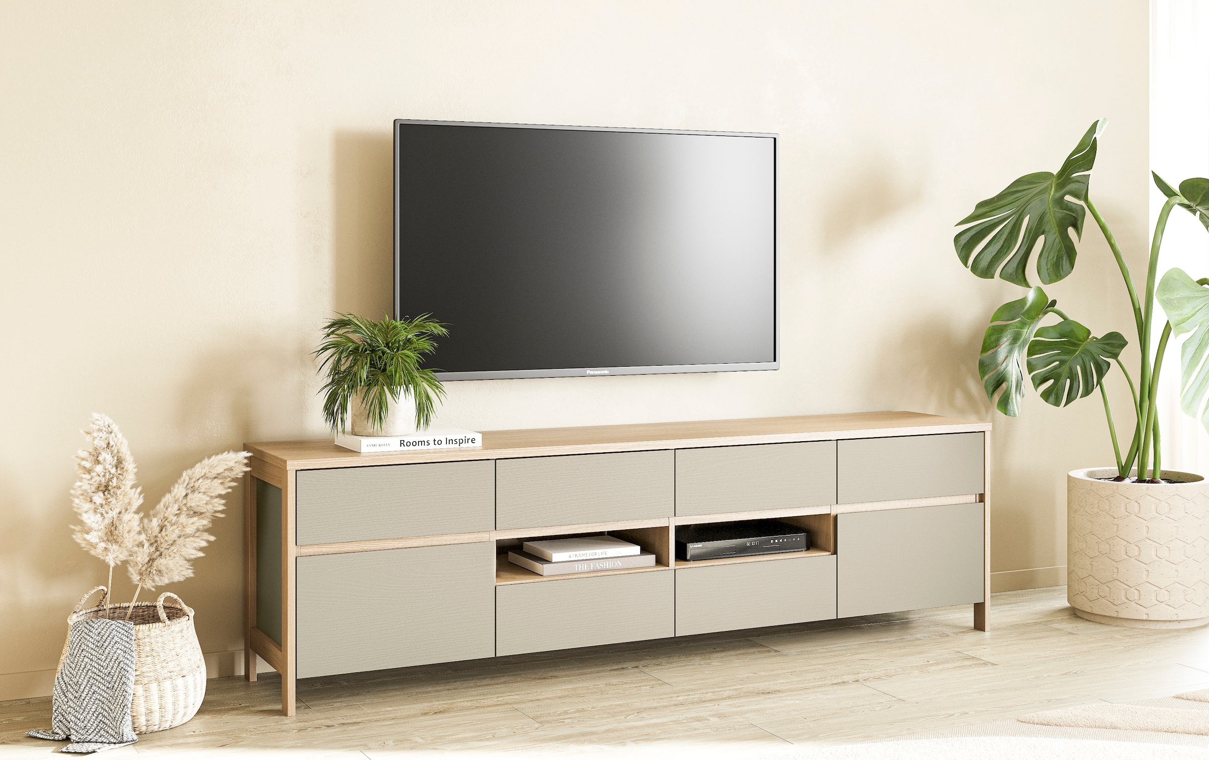 Home affaire TV-Schrank »Stranda, moderner TV-Unterschrank, Kommode im Scandi-Style, Lowboard«, Rahmenoptik, ausreichend Stauraum, vielseitig einsetzbar, 193 cm breit