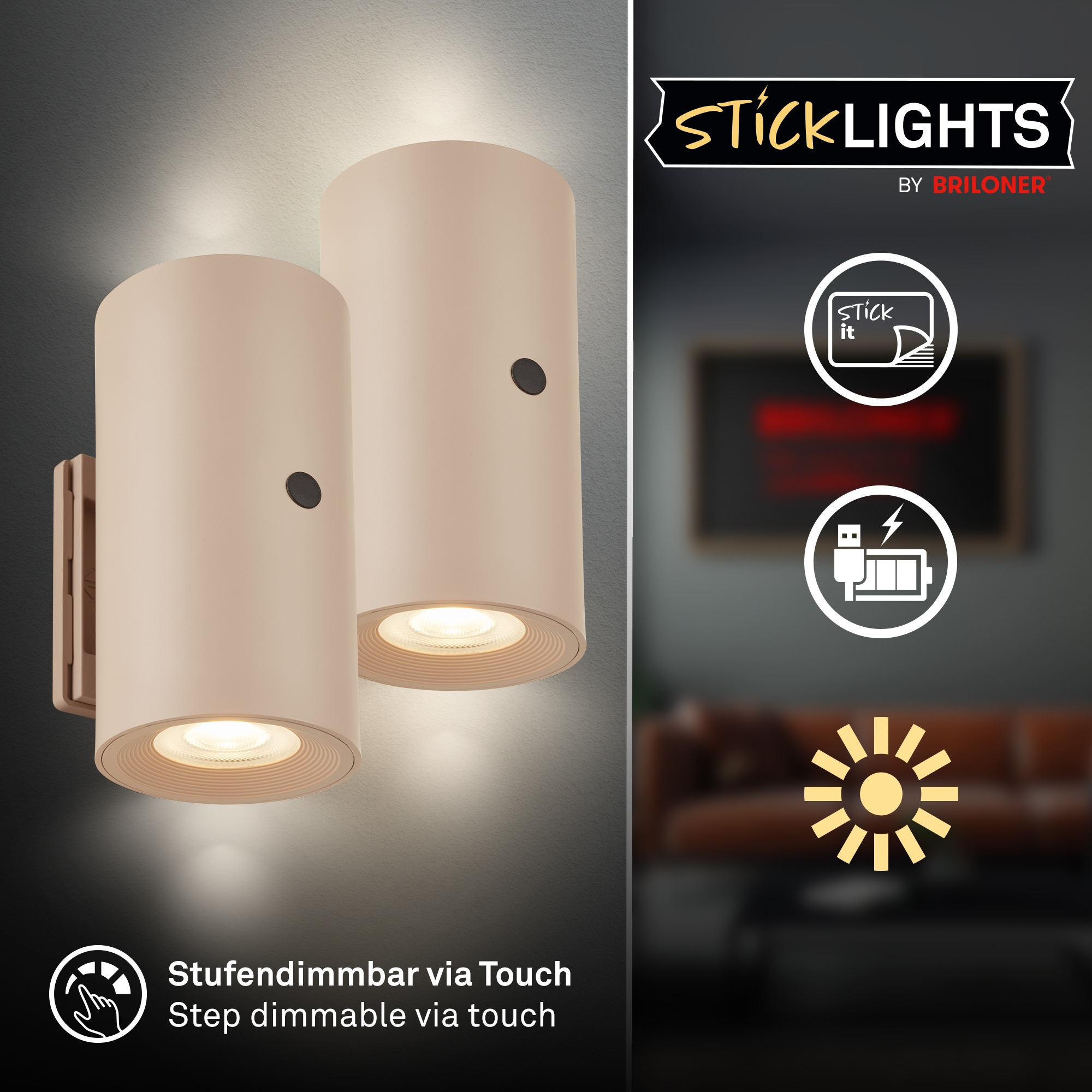 Briloner Leuchten LED Wandleuchte »ISY« LED-Modul 2 Stk. Warmweiß 6,1 x 12 cm (DxH) Beige 2 W ohne Stromanschluss Flur 2er-Set