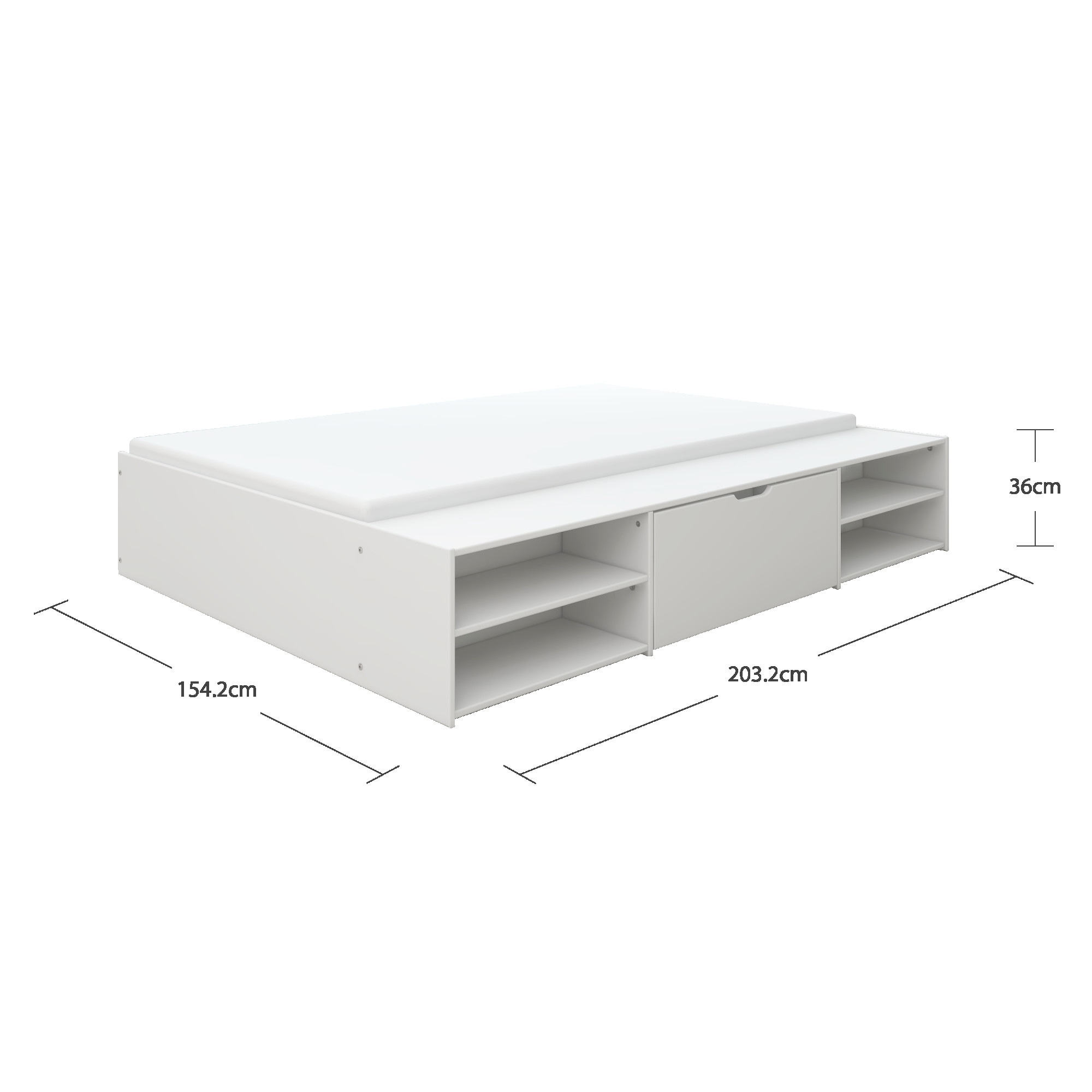 Home affaire Stauraumbett »Cavan, Jugendbett, Podestbett, Futonbett, Made in EU«, (Breite/ Belastbarkeit: 120cm/200 KG, 90cm/ 100KG), inklusive Lattenrost, viel Stauraum, breite Ablage, FSC® zertifiziert