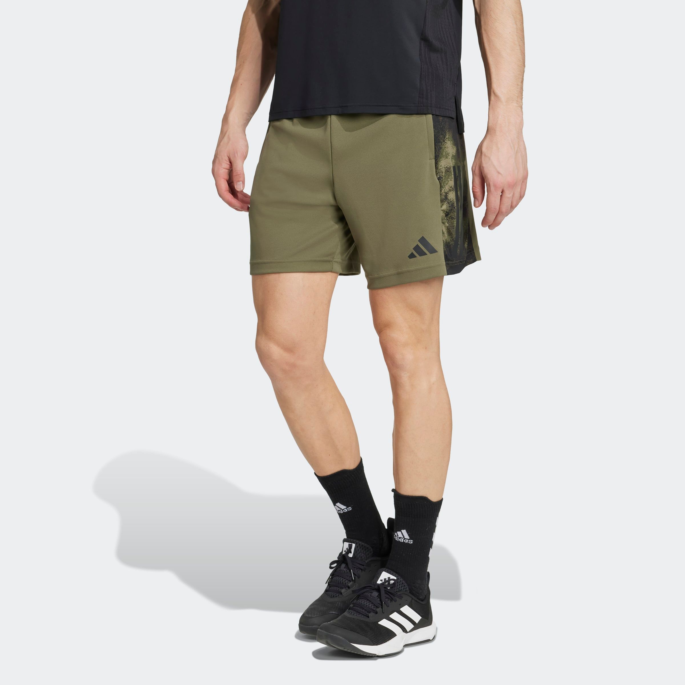 Adidas Performance Shorts "Train Essentials Seasonal 3-Stripes" Sportlicher Schnitt, Mit Camo-Print, Aus Leichtem Pikee-Material