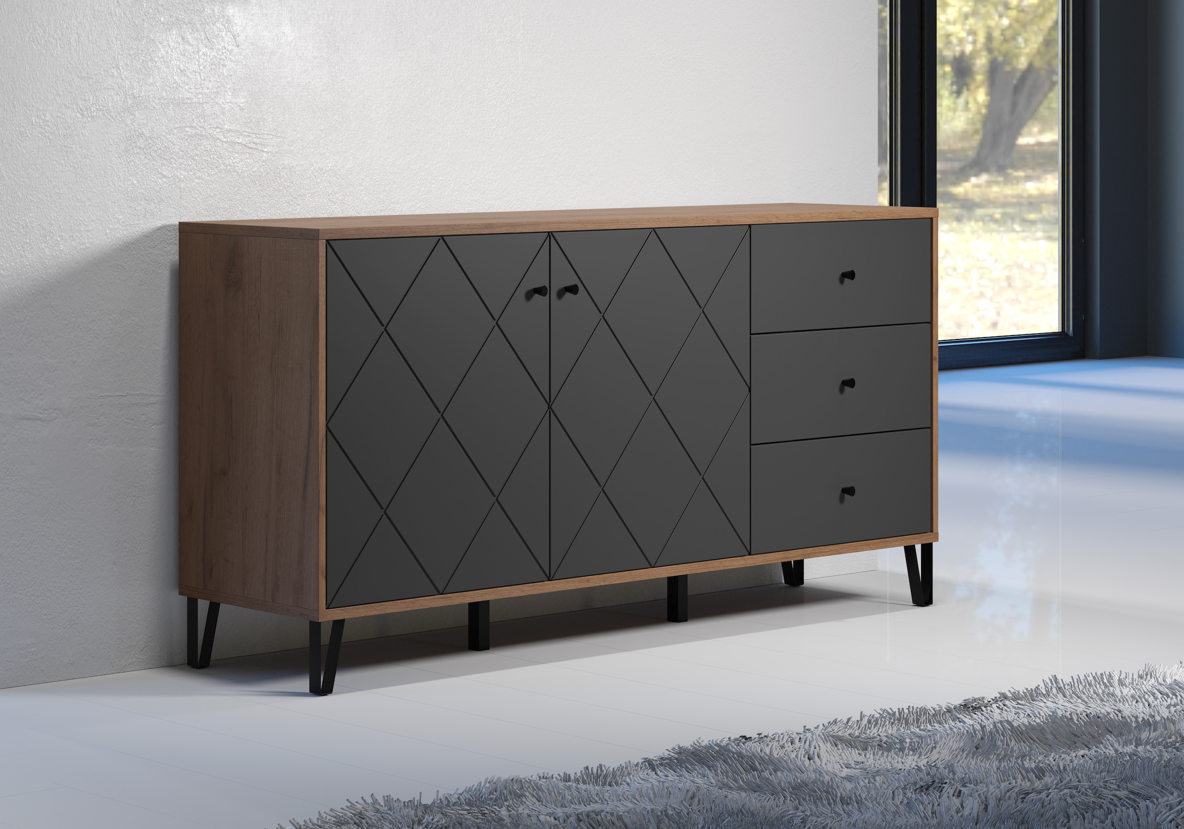 Places of Style Sideboard »Molveno«, (1 St.), außergewöhnliches Design mit strukturierten Fronten, Soft-Close