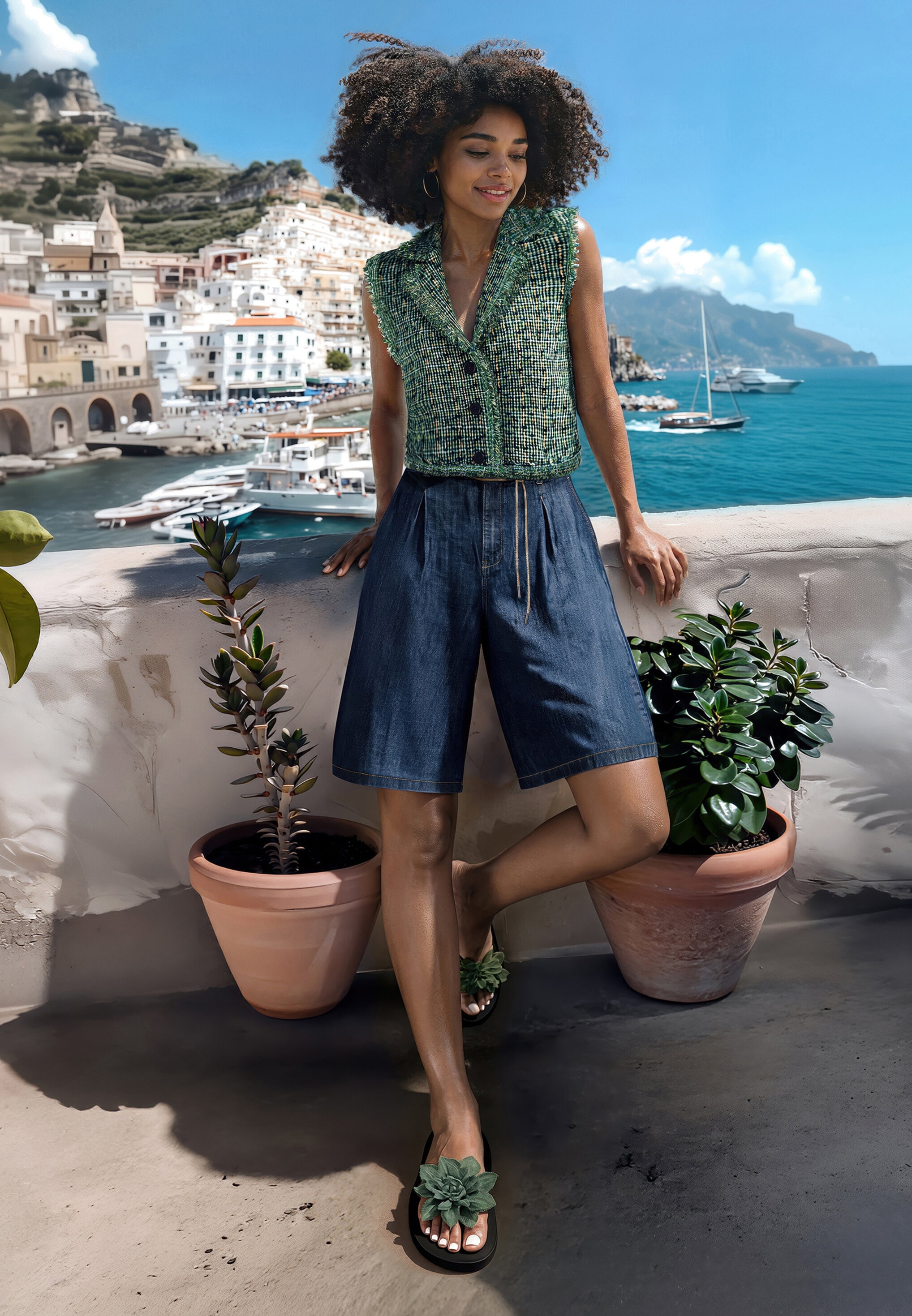 Cartoon Bermudas »Damen mit Bindegürtel«