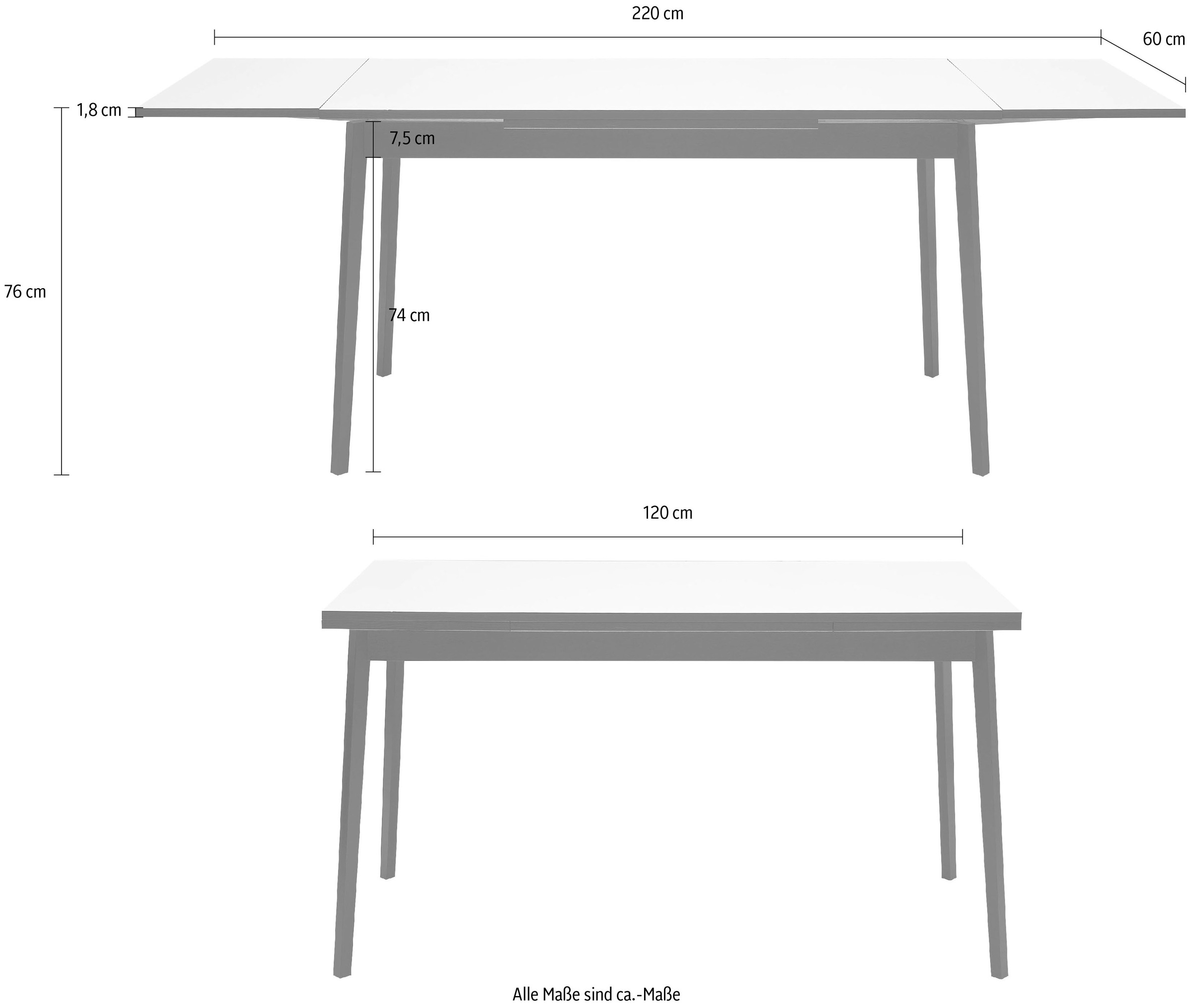 Hammel Furniture Esstisch »Basic Single, schnell innenliegende Einlegeplatten ausziehbar,«, 120(220)x80 cm, Melamin / Massivholz, stabiler dänische Design Tisch