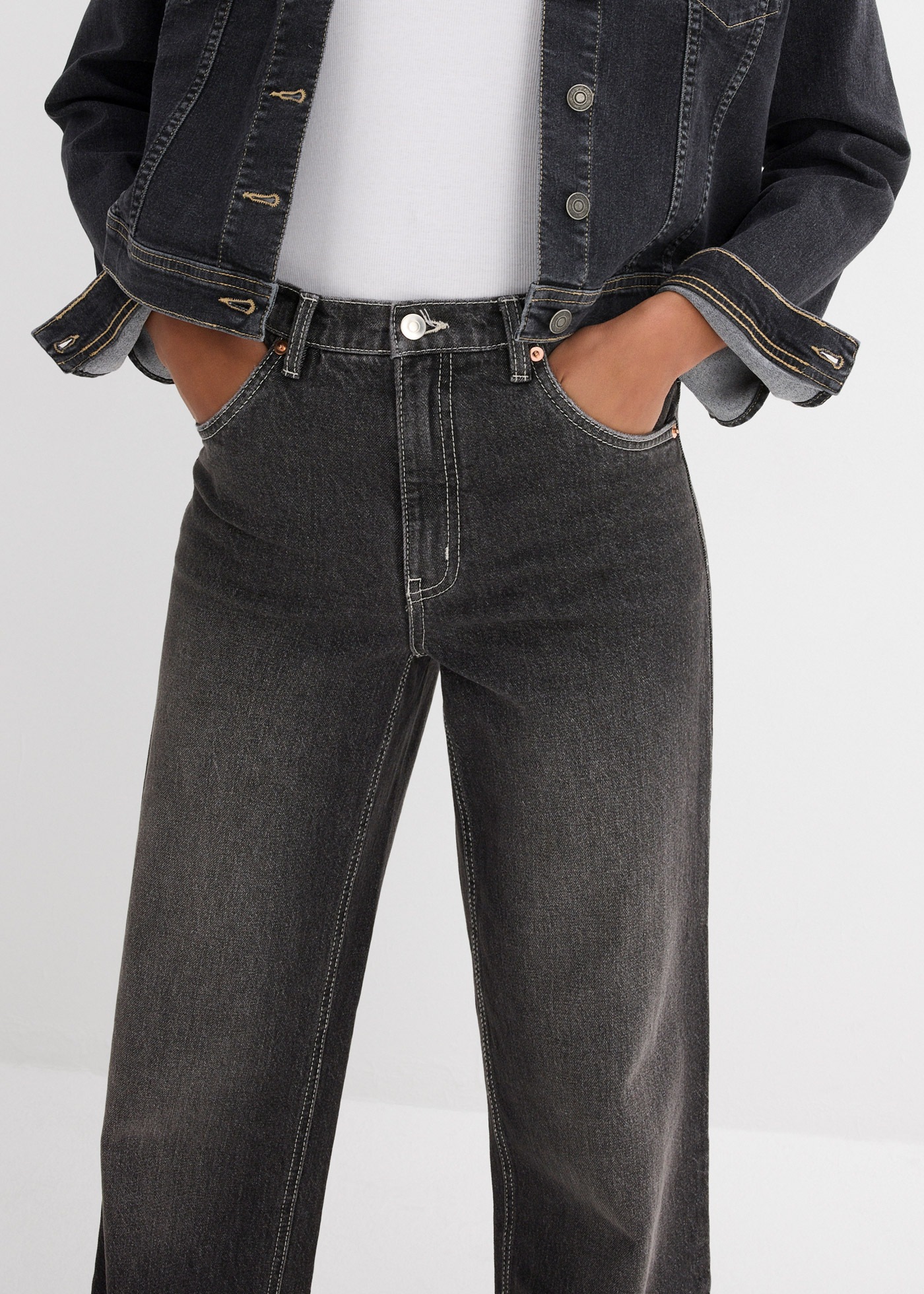 Bonprix Wide Leg Jeans Black Denim 38 3