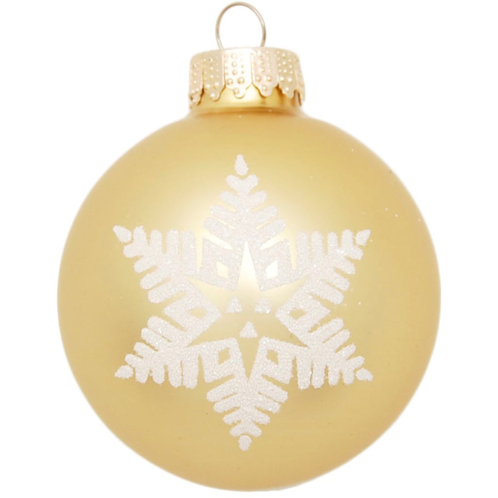 Krebs Glas Lauscha Weihnachtsbaumkugel »Schneeflocke goldfarben«, (Set, 16 St.)