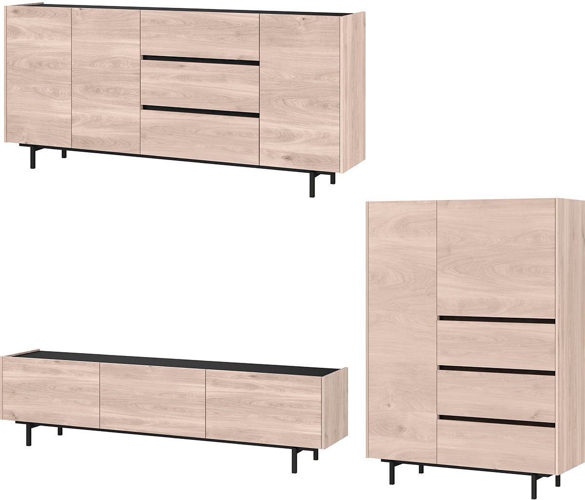 GERMANIA Wohnzimmer-Set "Cantoria", (Set, 3 St.), mit Sideboard, Highboard, Lowboard, griffloses Design