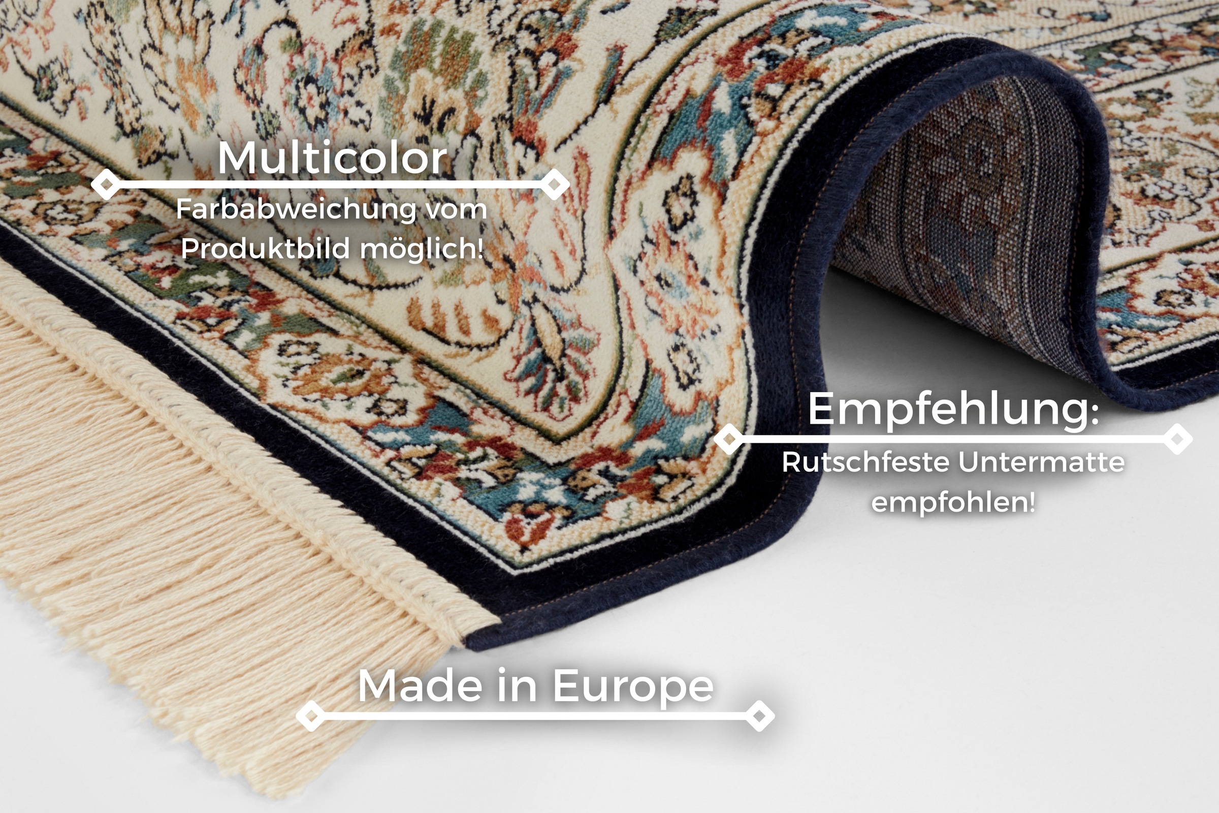 Teppich HANSE HOME "Antik Nain" Gr. 3, blau (dunkelblau, creme), B:135cm H:5mm L:195cm, Viskose, Teppiche, Teppich, Orientalisch mit Fransen, Orient, Wohnzimmer, Schlafzimmer, Esszimmer 3