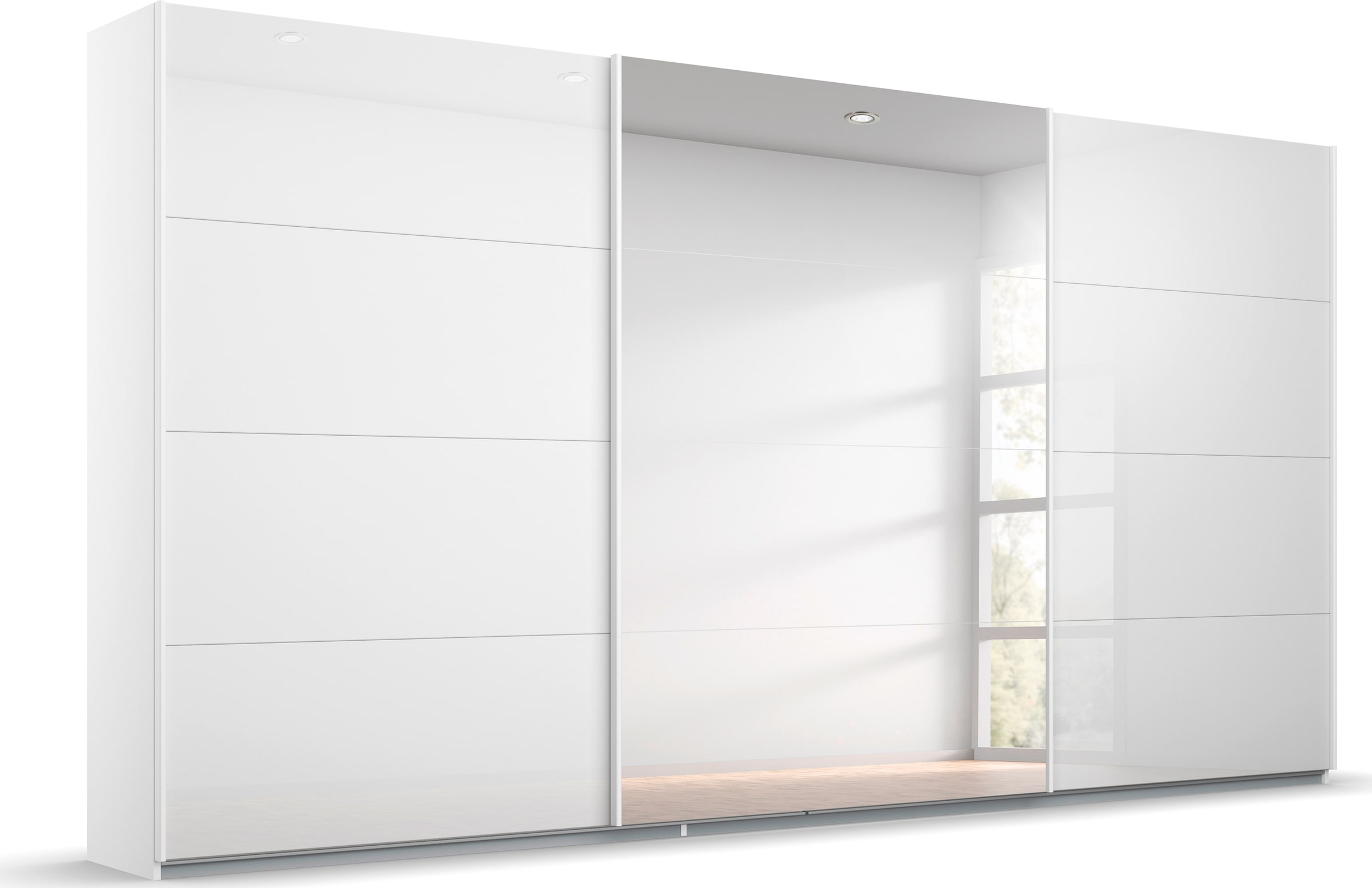 rauch Schwebetürenschrank »Kleiderschrank Schrank Garderobe KOLUNA mit Glastüren und Spiegel«, inkl. 2 Innenschubladen sowie extra Einlegeböden MADE IN GERMANY