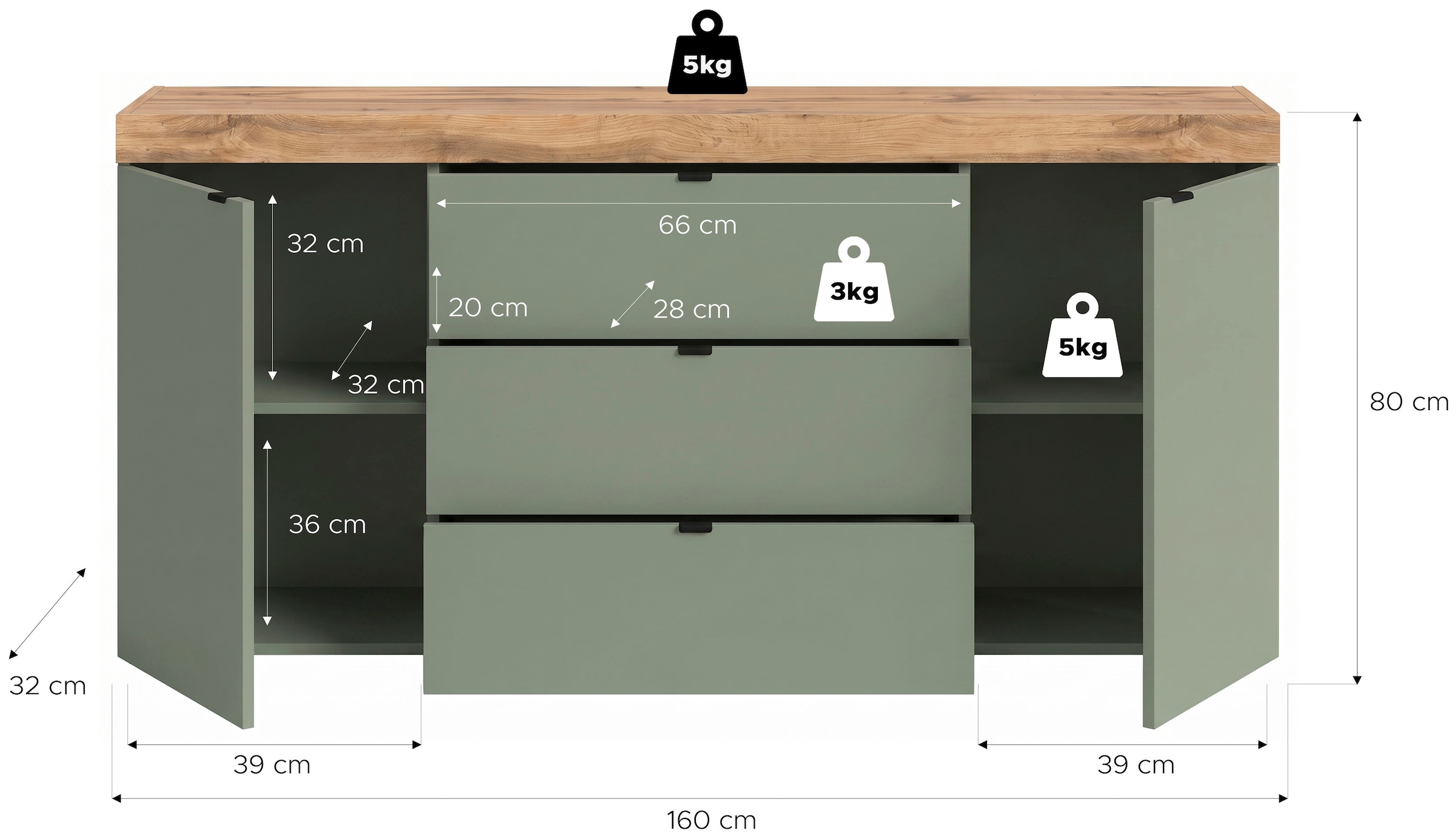 OTTO home Sideboard »MAMBO II, Breite 160cm, 2 Türen, 3 Schubkästen, 4 Fächer« 1 Stk. tlg. Kommode, Anrichte, Wohnzimmer, Schlafzimmer