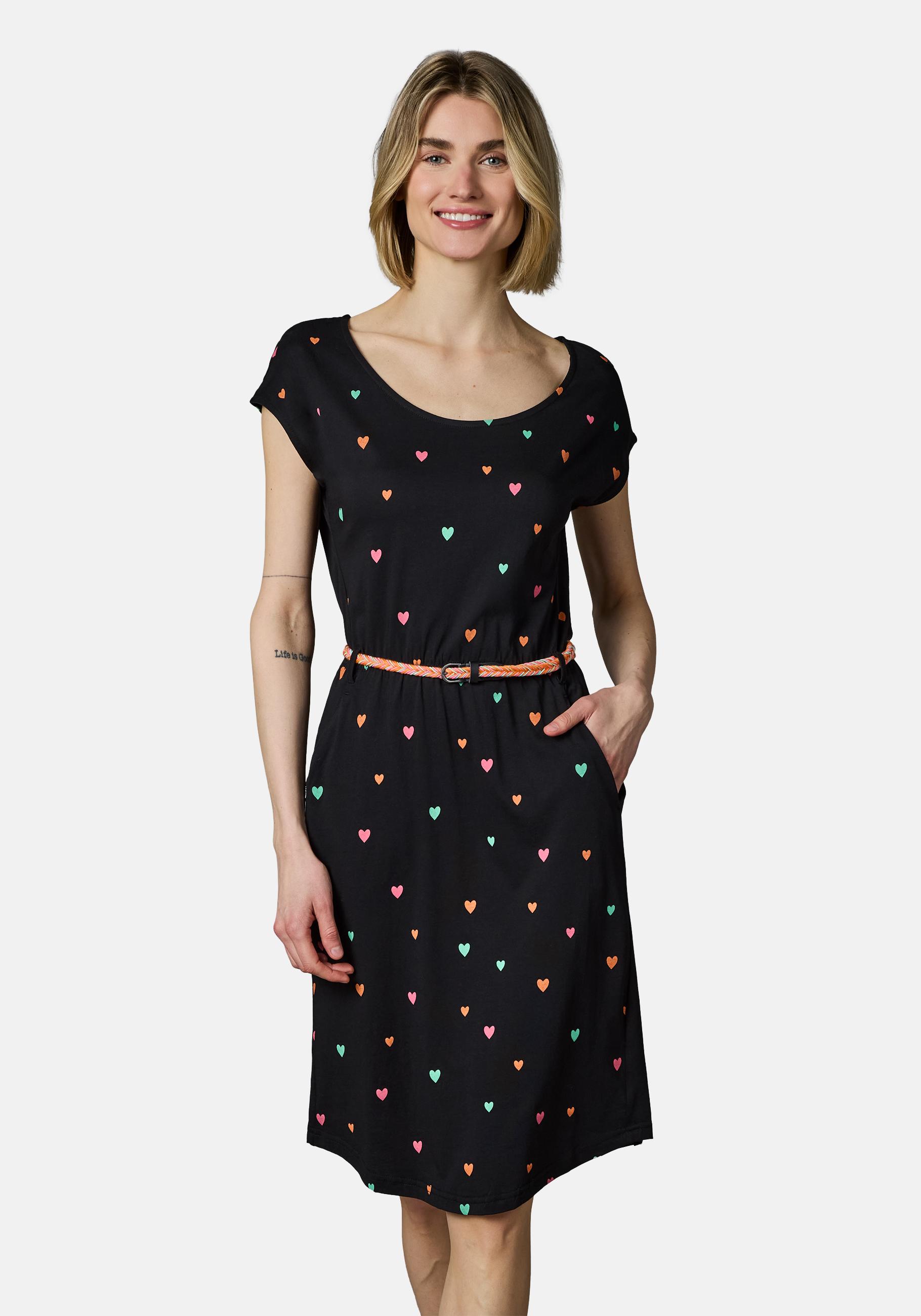 Ragwear Shirtkleid "Lilithe Hearts YOUMODO" Eingrifftaschen Sommerkleid mit Herzchen-Print und Flechtgürtel