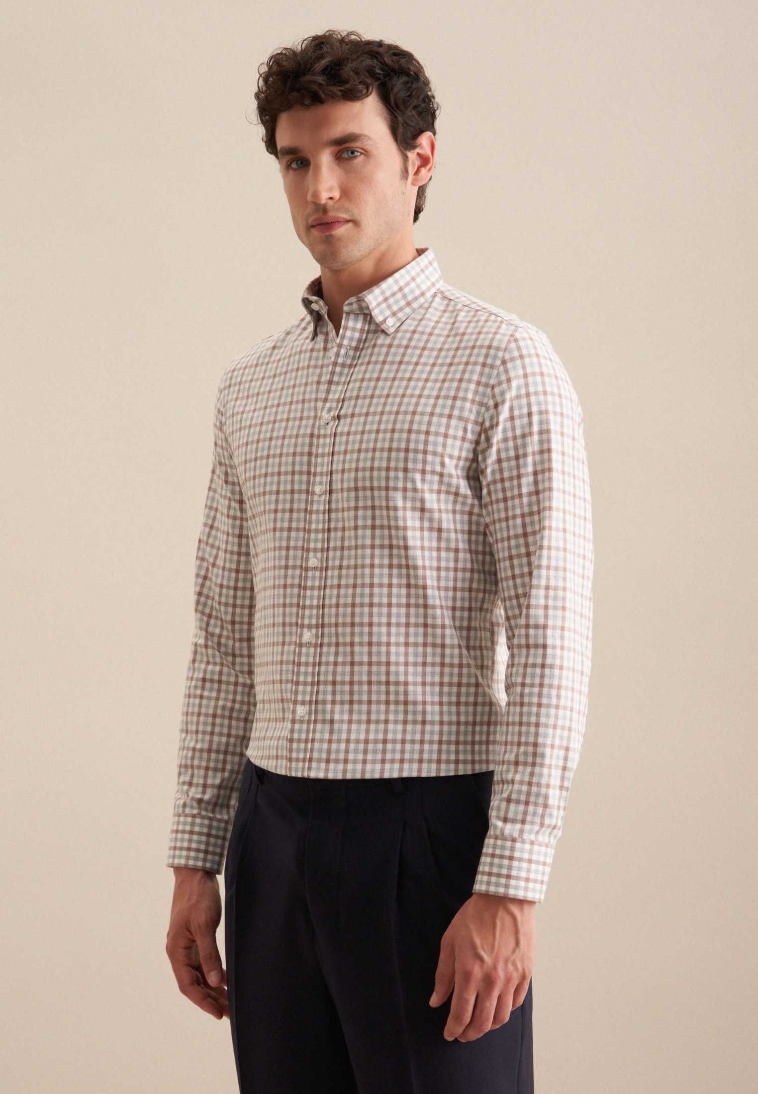 seidensticker Flanellhemd "Comfort", Comfort Langarm Button-Down-Kragen Karo