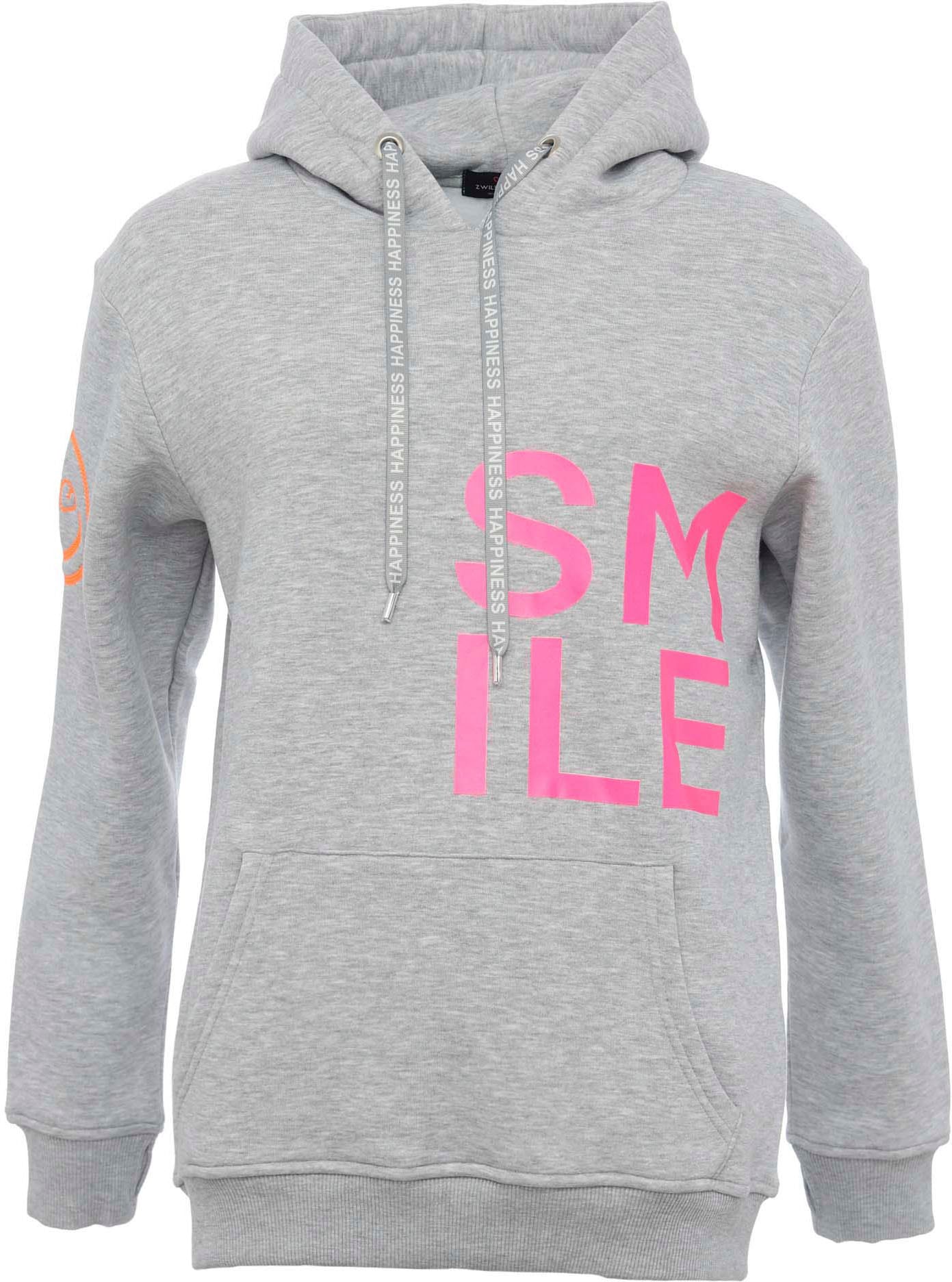 Zwillingsherz Kapuzensweatshirt, mit "Smile"-Aufdruck in Neonfarben und ges günstig online kaufen