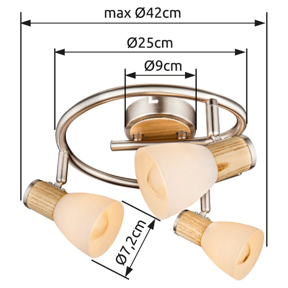GLOBO LIGHTING Deckenspot »GYLFI« E14 1 Stk. Strahler Nickel/Holz, Opal/Glas gestreift, E14