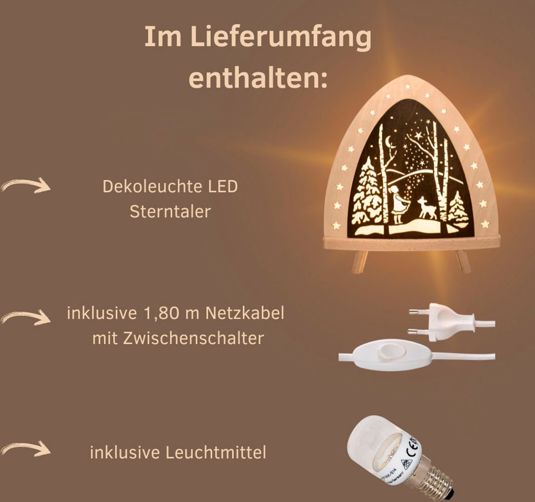 Weigla Lichterbogen »LED Sterntaler, Dekolampe aus Holz, Märchen, NATUR-BRAUN«, Erzgebirge garantiert, Weihnachtsdeko Innen, Weihnachtsbeleuchtung