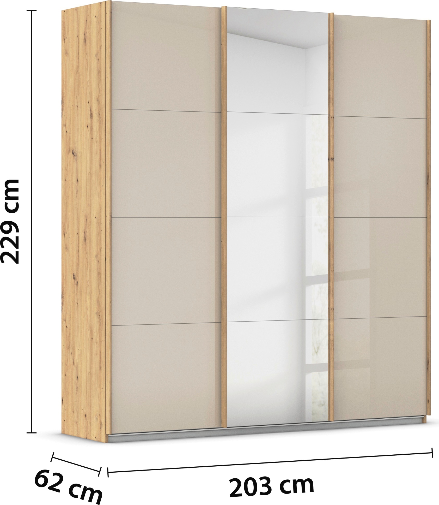 rauch Schwebetürenschrank »Kleiderschrank Kleiderschränke Schrank Garderobe AGORDO mit Glasfront«, durchdachte Innenausstattung, in 4 Breiten und 2 Höhen MADE IN GERMANY