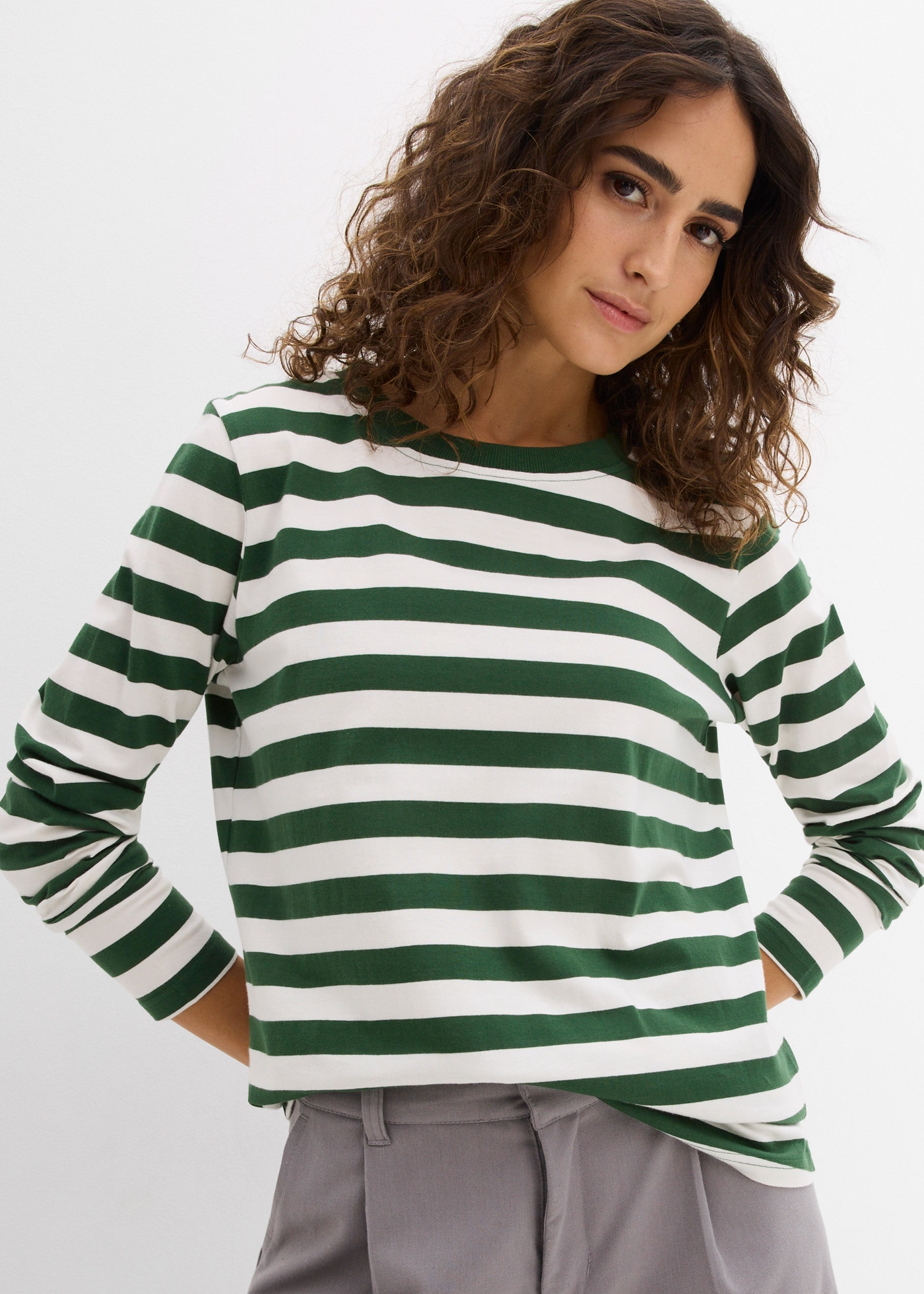 bonprix Langarmshirt Langarm, Ringel, aus reiner Baumwolle