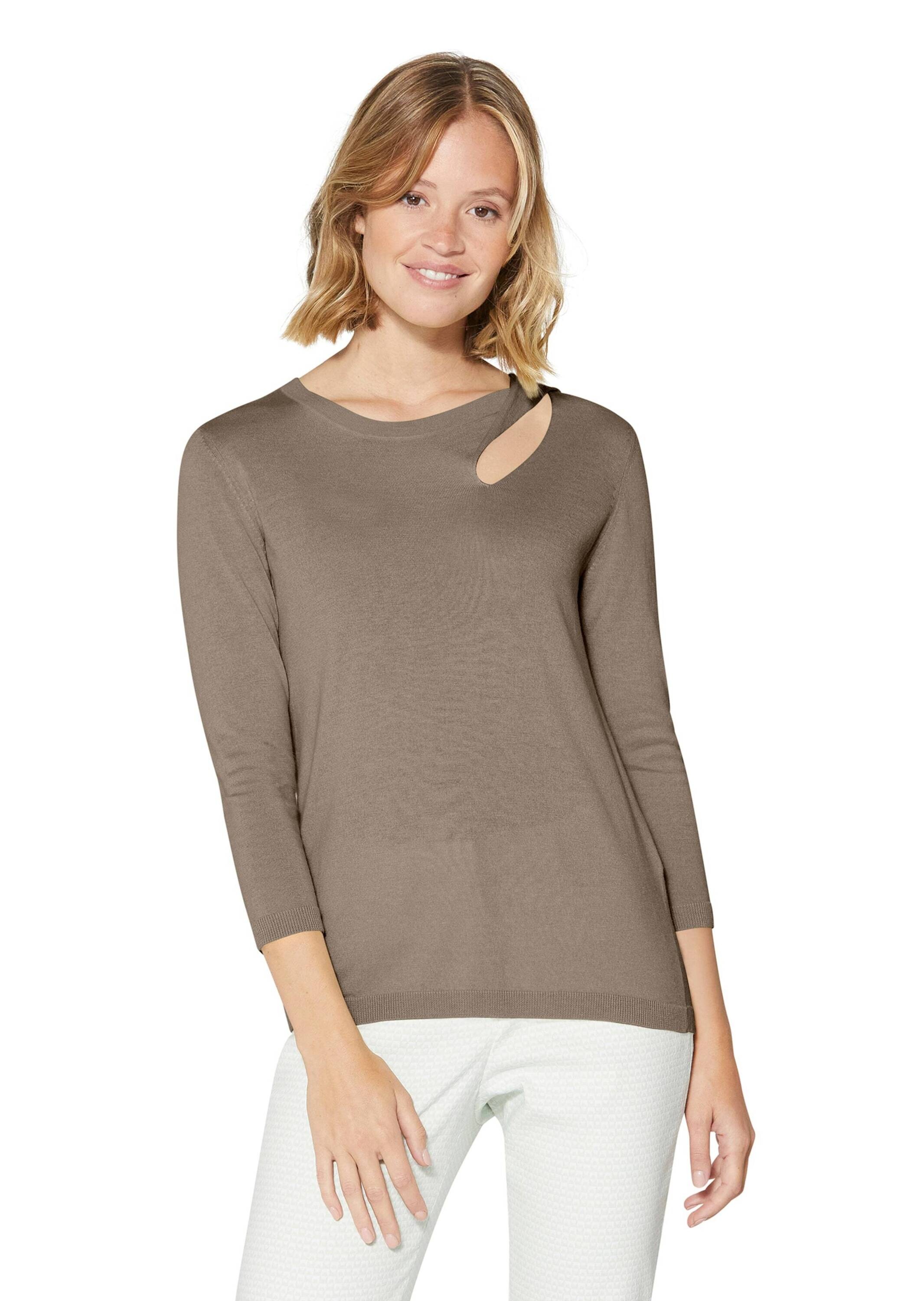 MADELEINE Longpullover »Pullover Feinstrick-Pullover mit 3/4-Ärmeln und Cut-out«