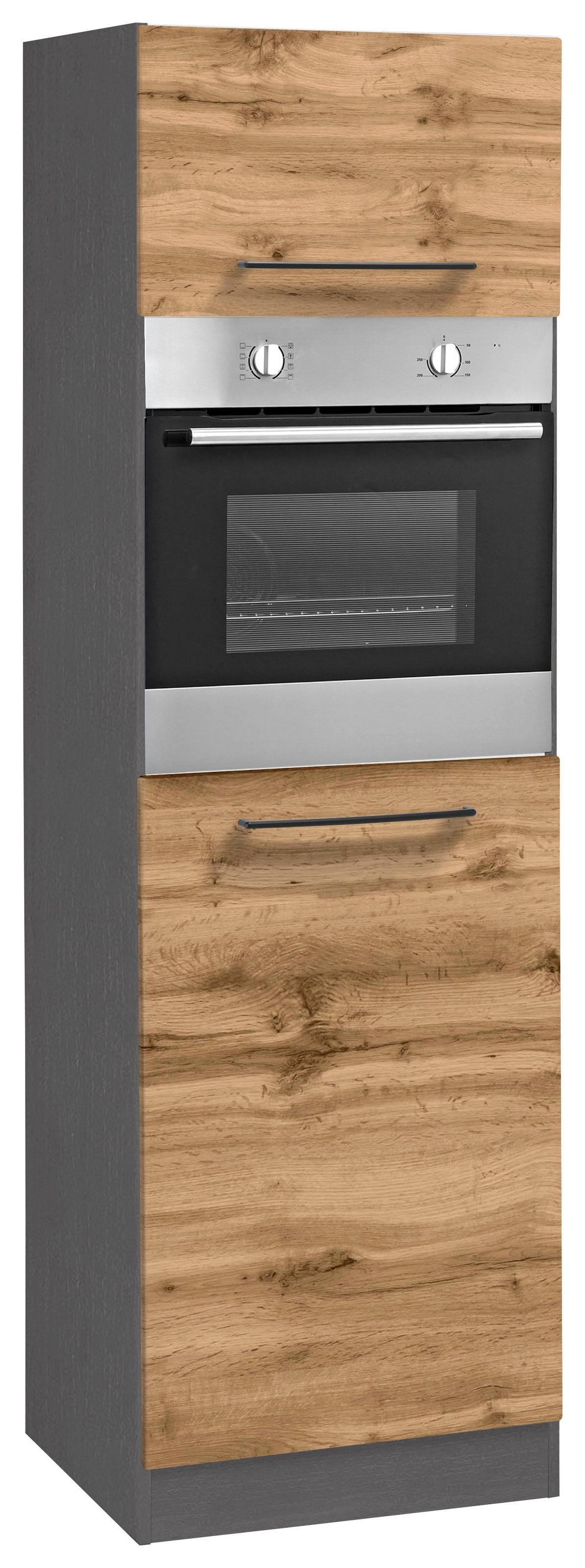 KOCHSTATION "KS-Tulsa" 60 cm breit, 200 cm hoch, für Einbaubackofen, schwarze Metallgriffe