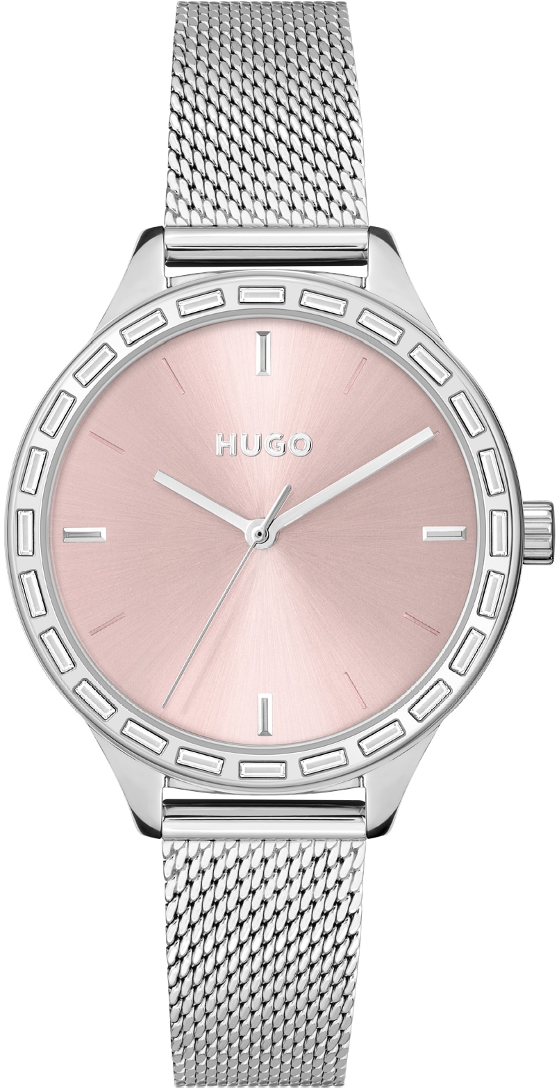 HUGO Quarzuhr »#FLASH, 1540115«, Armbanduhr, Damenuhr, Glassteine, analog