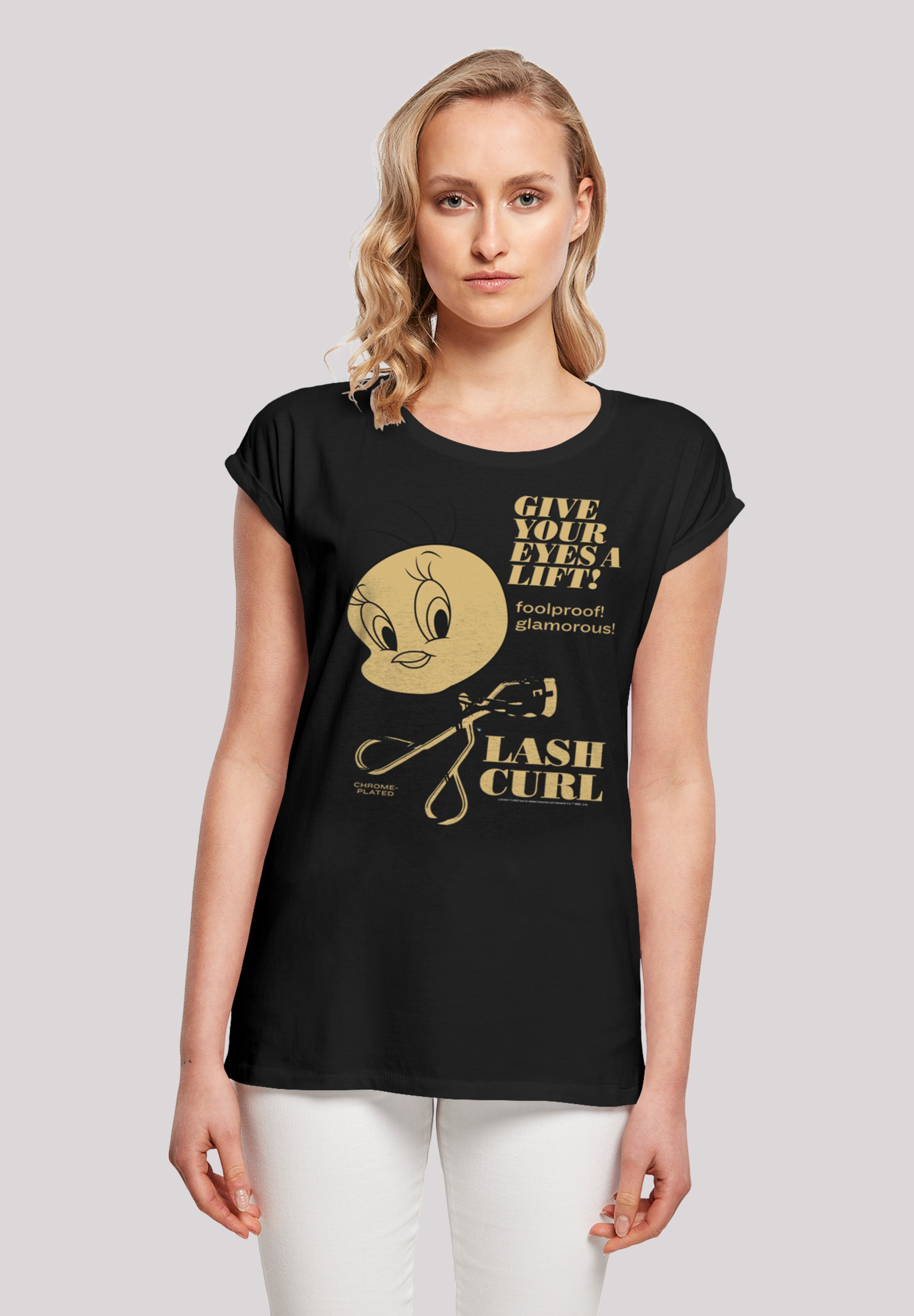 F4NT4STIC Kurzarmshirt »Damen Tweety Lash Ladies Shoulder Tee«, BAUR (1 Curls | tlg.) Extended online kaufen with