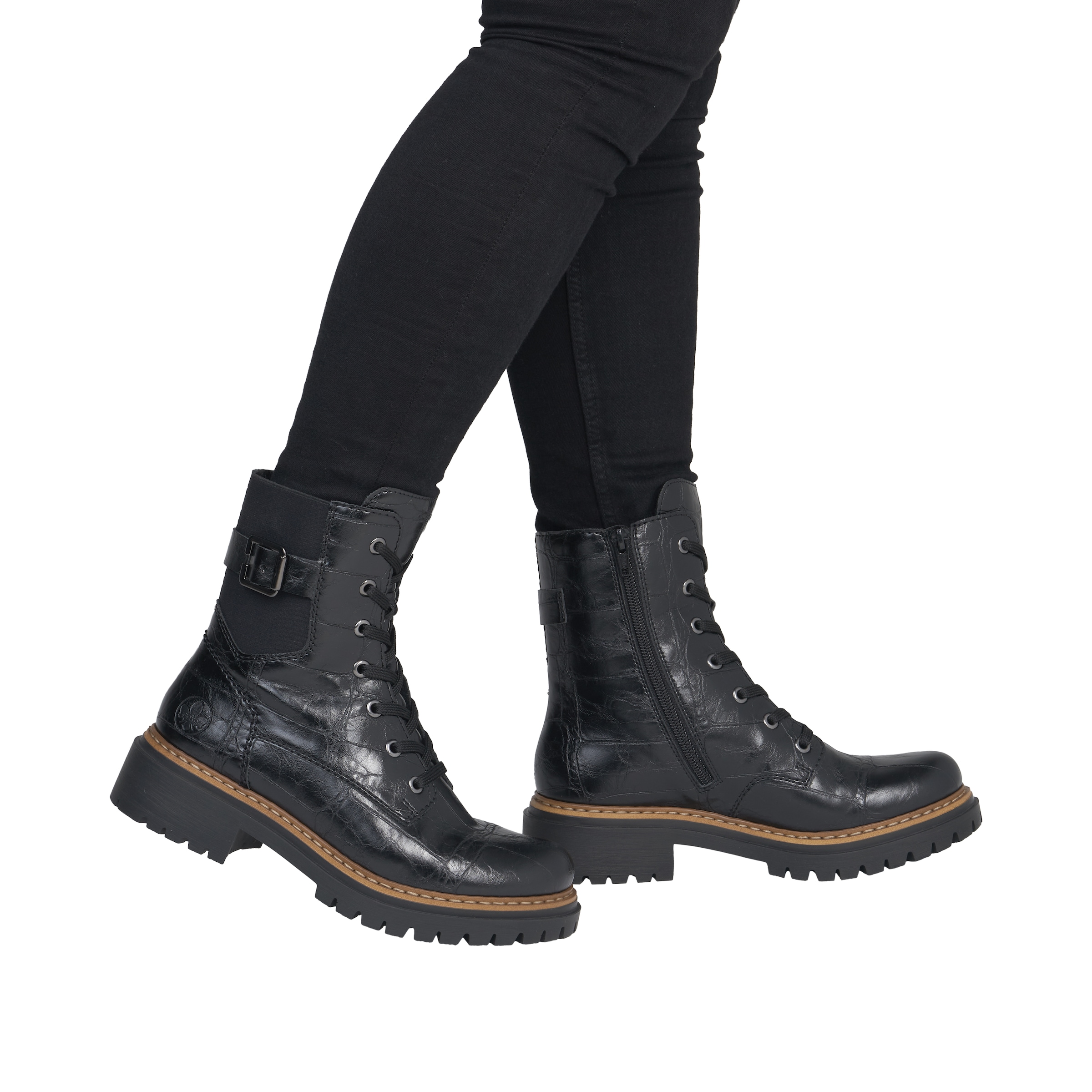 Rieker Schnürboots  Schnürstiefelette, Blockabsatz in Used-Optik