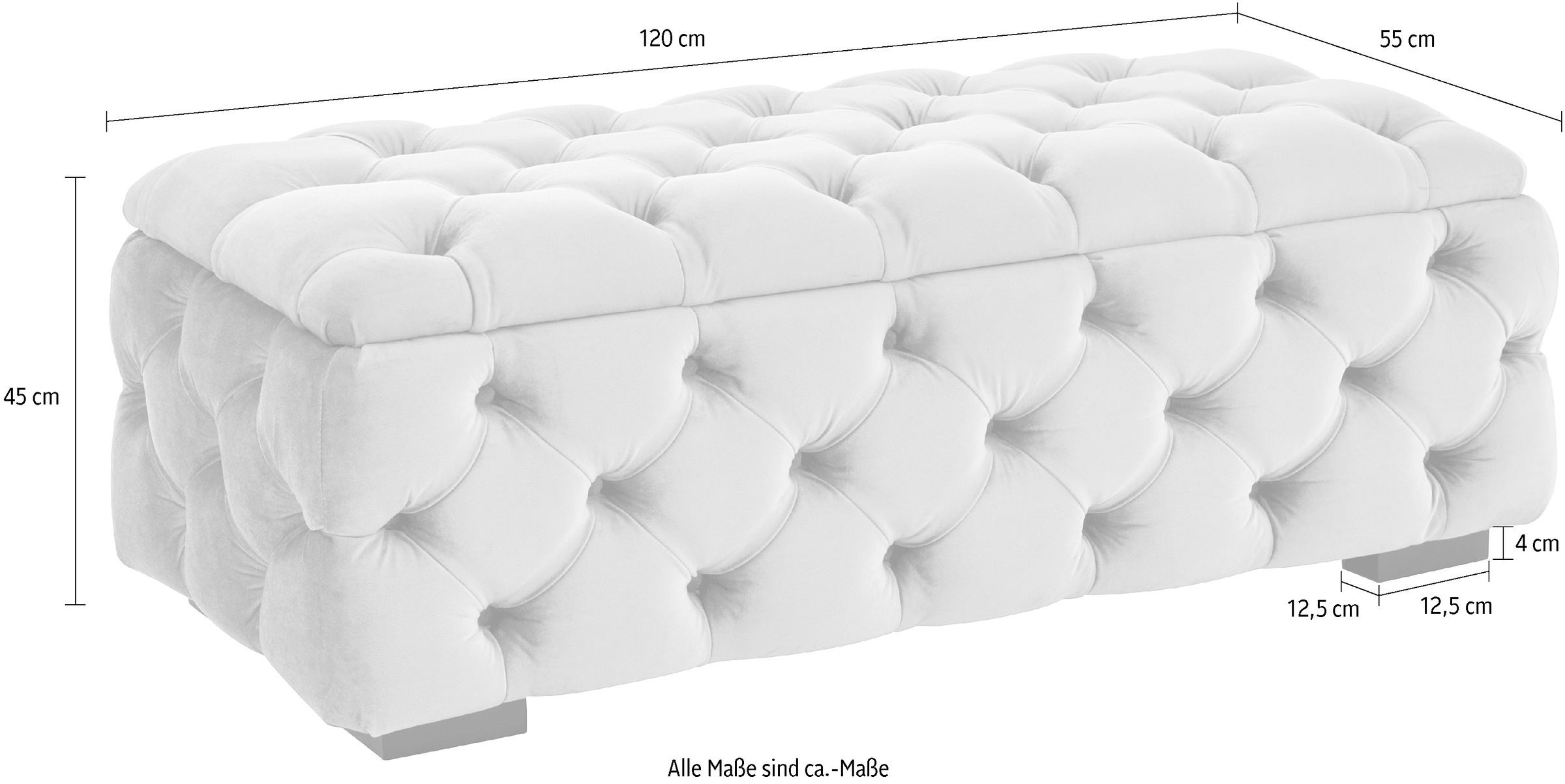 Guido Maria Kretschmer Home&Living Polsterhocker »KALINA, hochwertige Knopfheftung, B/T/H: 120/55/45 cm«, mit Staufach und innenliegenden Laschen zur besseren Aufbewahrung