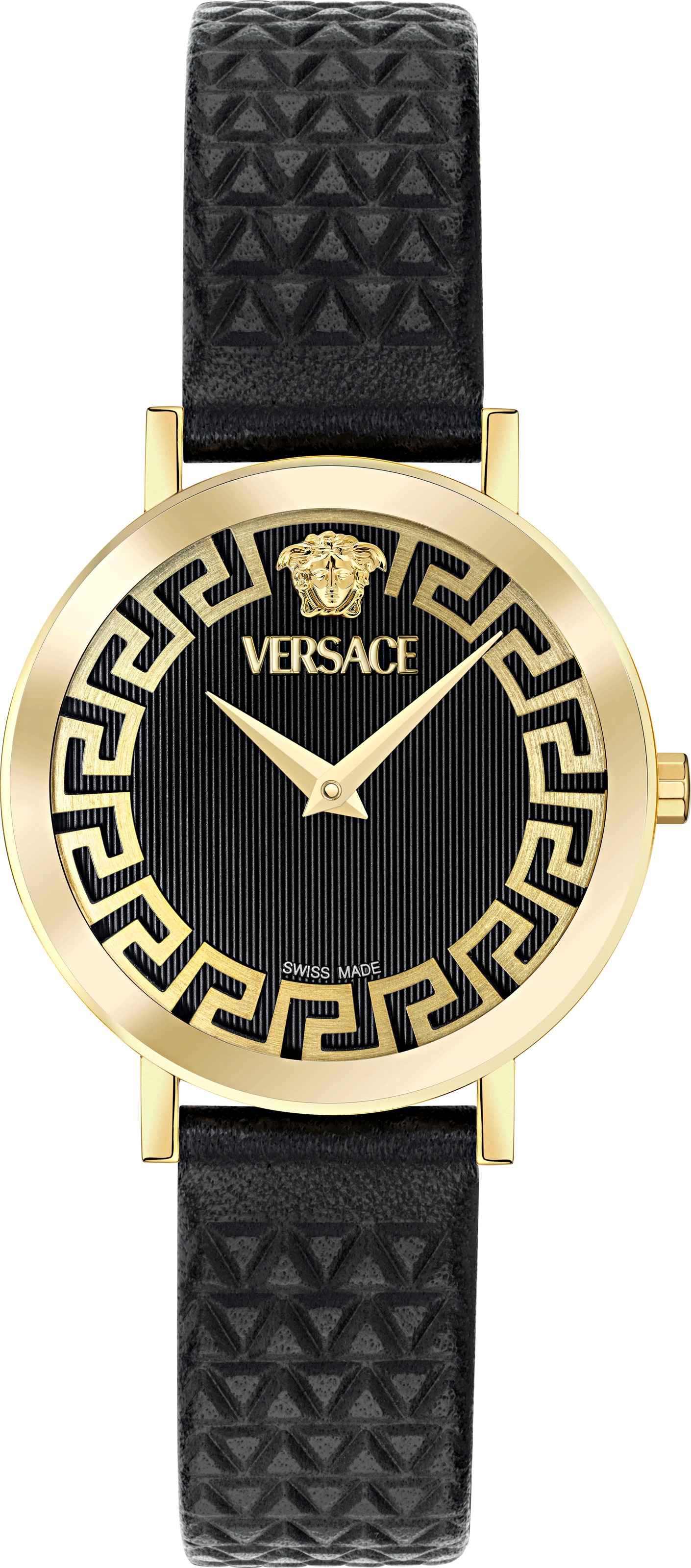 VERSACE Damen Quarzuhr "VERSACE DAEDALUS", schwarz, Armbanduhren, Armbanduhr, Damenuhr, Swiss Made, Lederarmband, analog, Saphirglas