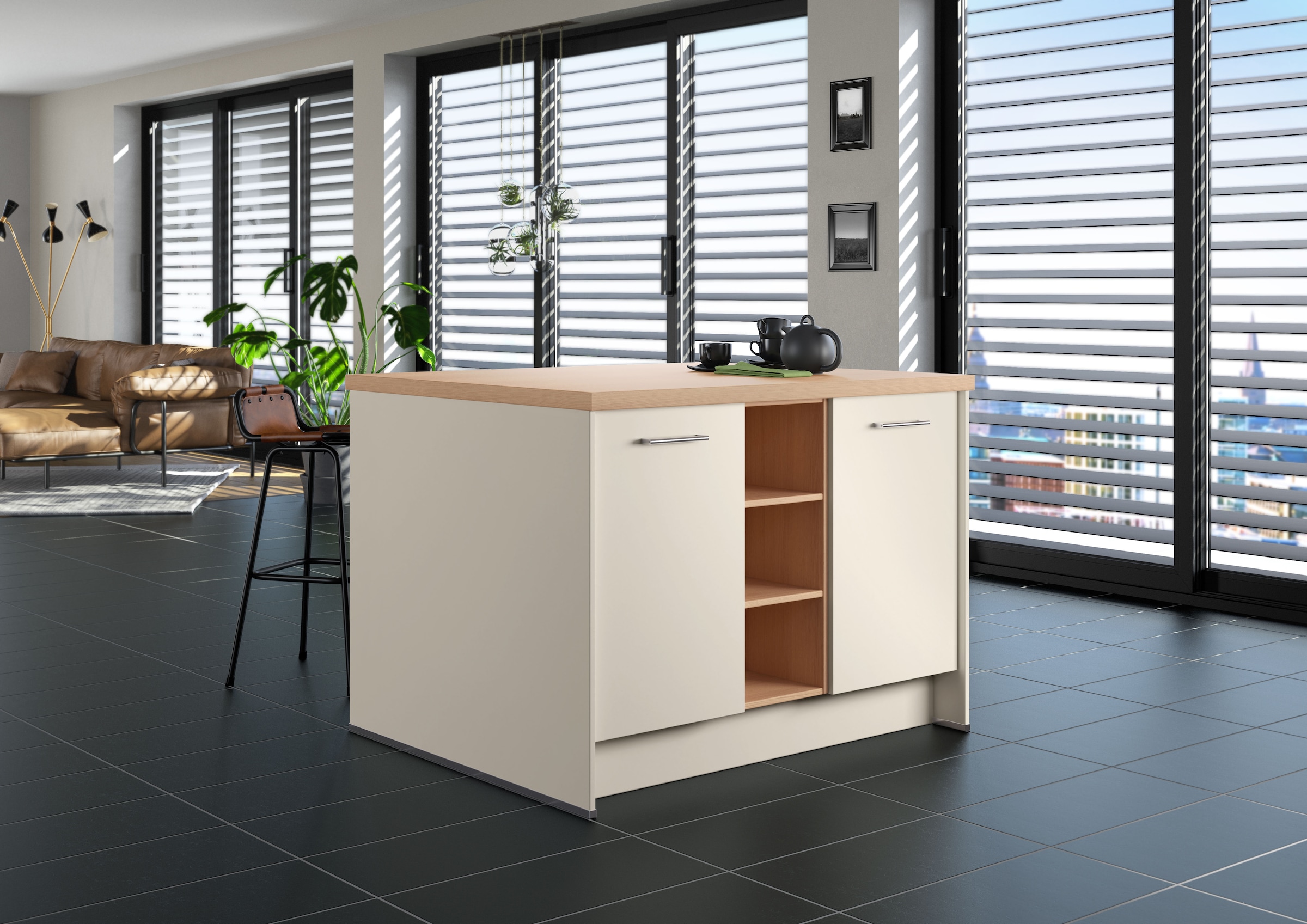 IMPULS KÜCHEN Kücheninsel »Kopenhagen, flexibel stellbar, Schubkästen mit Soft-Close« Set,  vormontiert, mit Stauraum auf beiden Seiten, Breite 123 cm