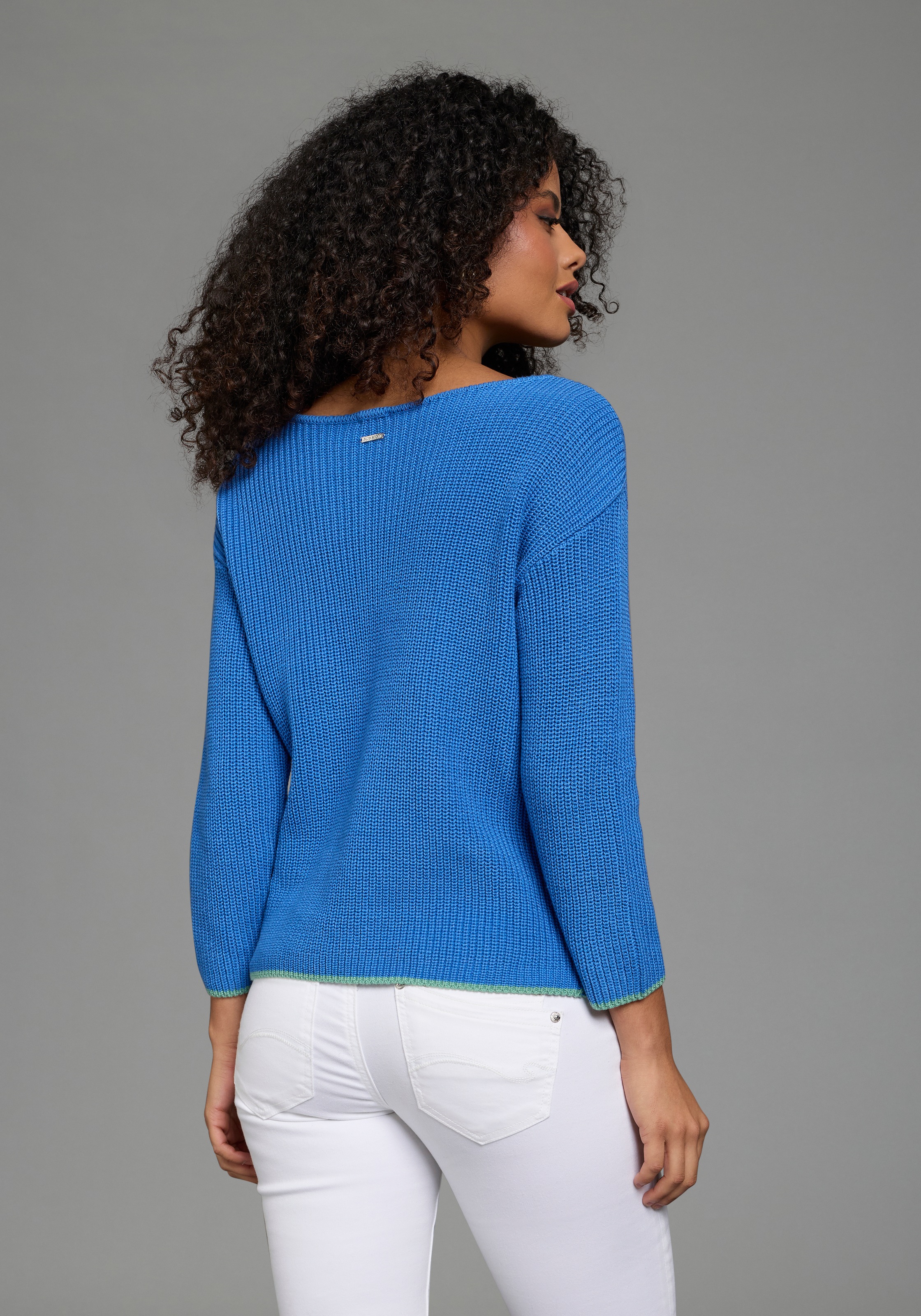 Thumbnail - Laura Scott Strickpullover mit Streifenmuster, seitlichem Schlitz und Brusttasche